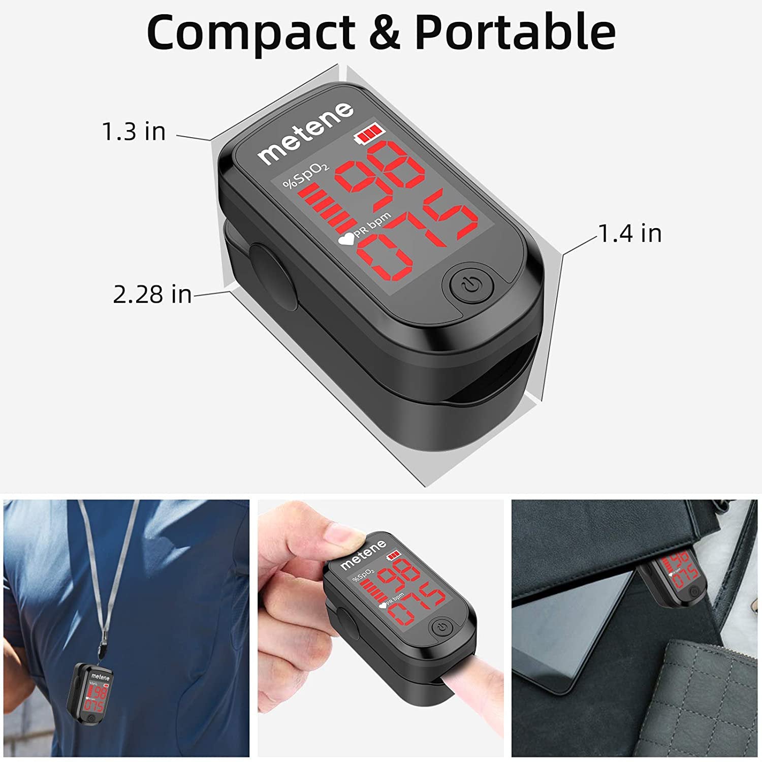 Pulse Oximeter Fingertip - Accurate Blood Oxygen Saturation & Heart Rate Monitor with LCD Display - Portable Spo2 Meter for Adults & Kids - Includes 2 Batteries & Lanyard (Matte Black) - Ideal for Home Use, Travel, Sports & Health Monitoring