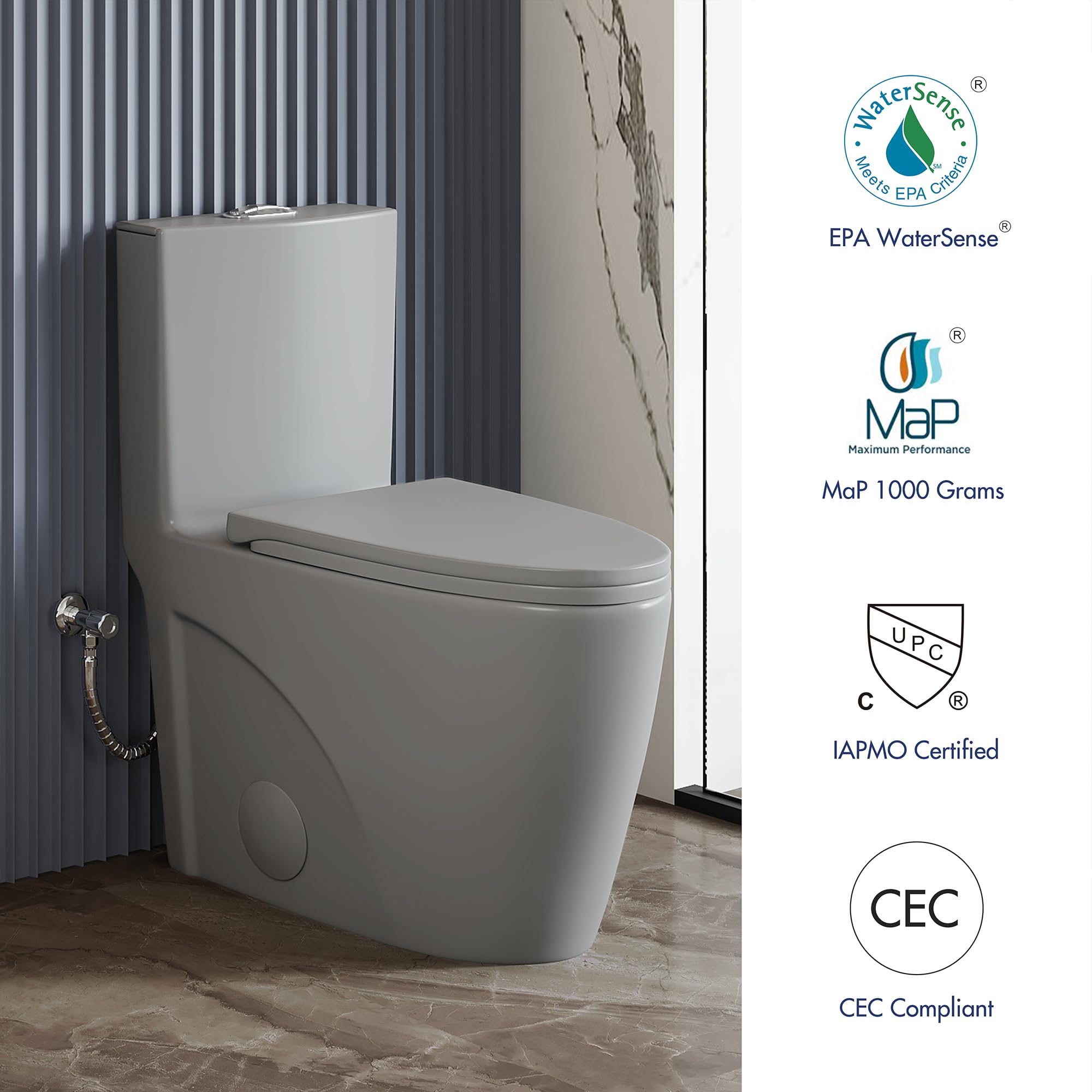 Eridanus Elongated One Piece Toilet - Powerful Siphon Dual Flush 1.1/1.6 GPF, 12
