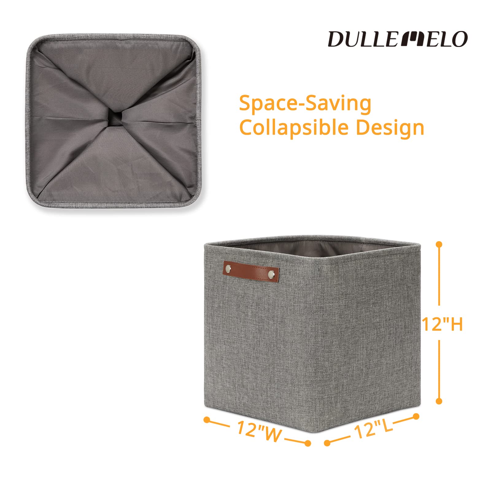 DULLEMELO 12 Inch Cube Storage Bins - Large Collapsible Fabric Storage Baskets for Shelves (4 Pack, Grey) | Perfect for Home Organization, Nursery, Office & Closet Storage