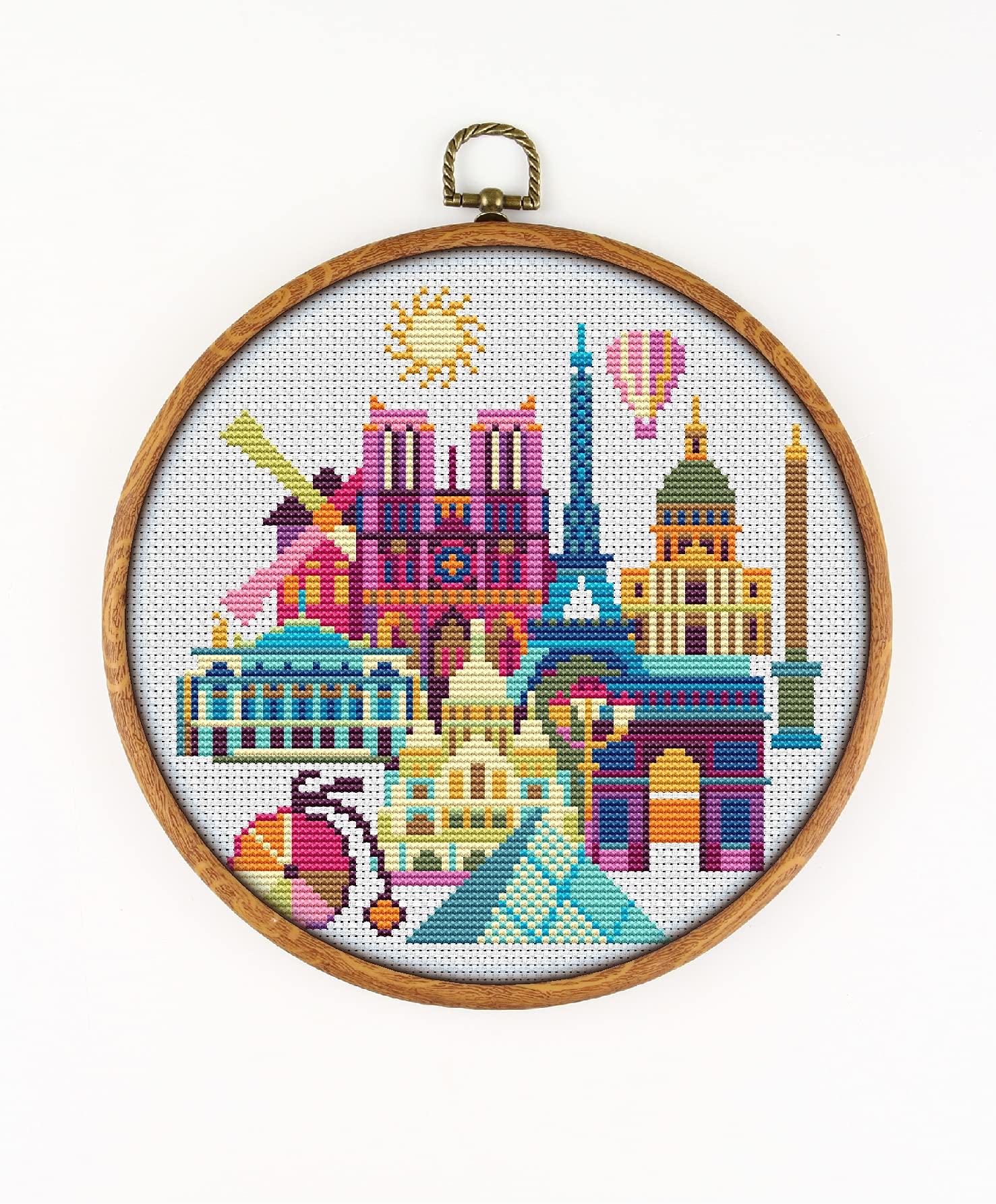 Paris K137 Counted Cross Stitch Kit with Threads, Needles, 2 Fabrics, Threader & Clippers - Includes 4 Printed Color Patterns for Embroidery | Perfect for DIY Home Decor, Gifts & Craft Projects