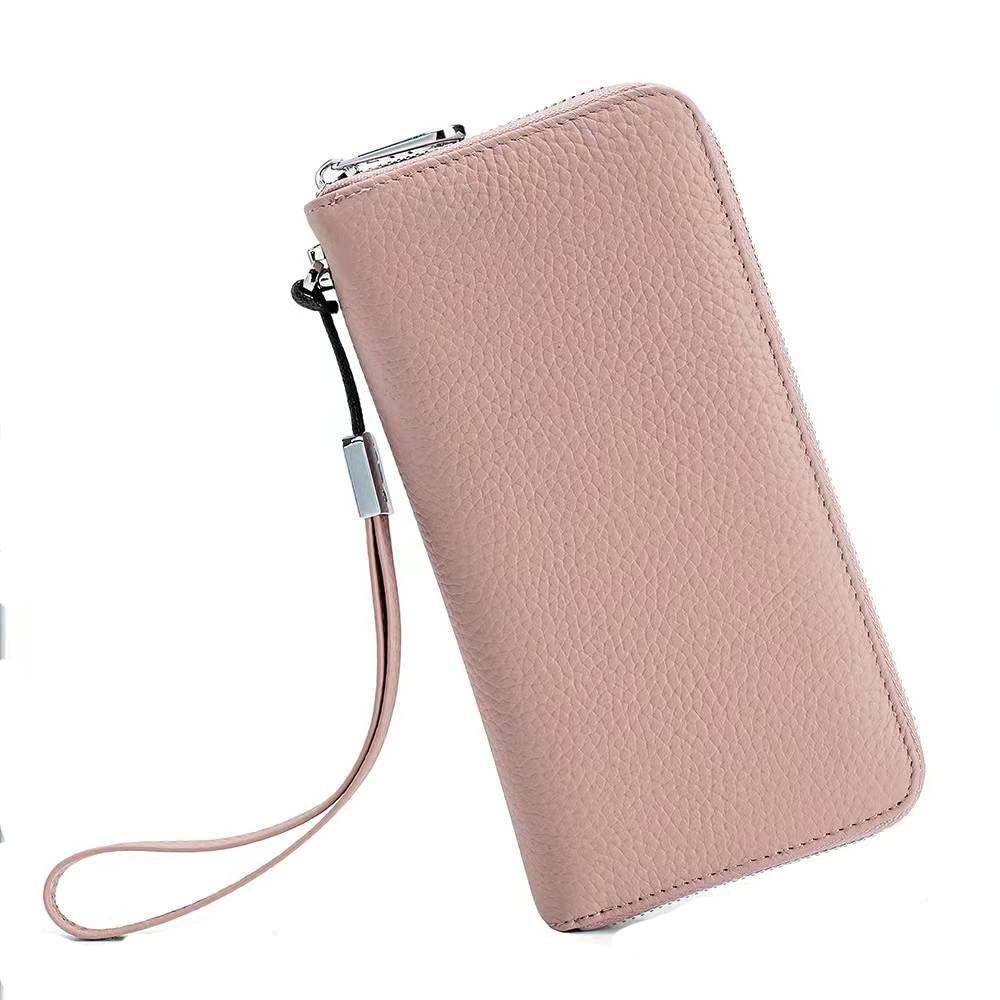 ROER Women's RFID Blocking Genuine Leather Wristlet Wallet - Large Capacity Clutch Purse with Wrist Strap, Zipper Pockets for Phone, Checkbook & Coins (Pink) | Perfect for Travel, Shopping & Everyday Use