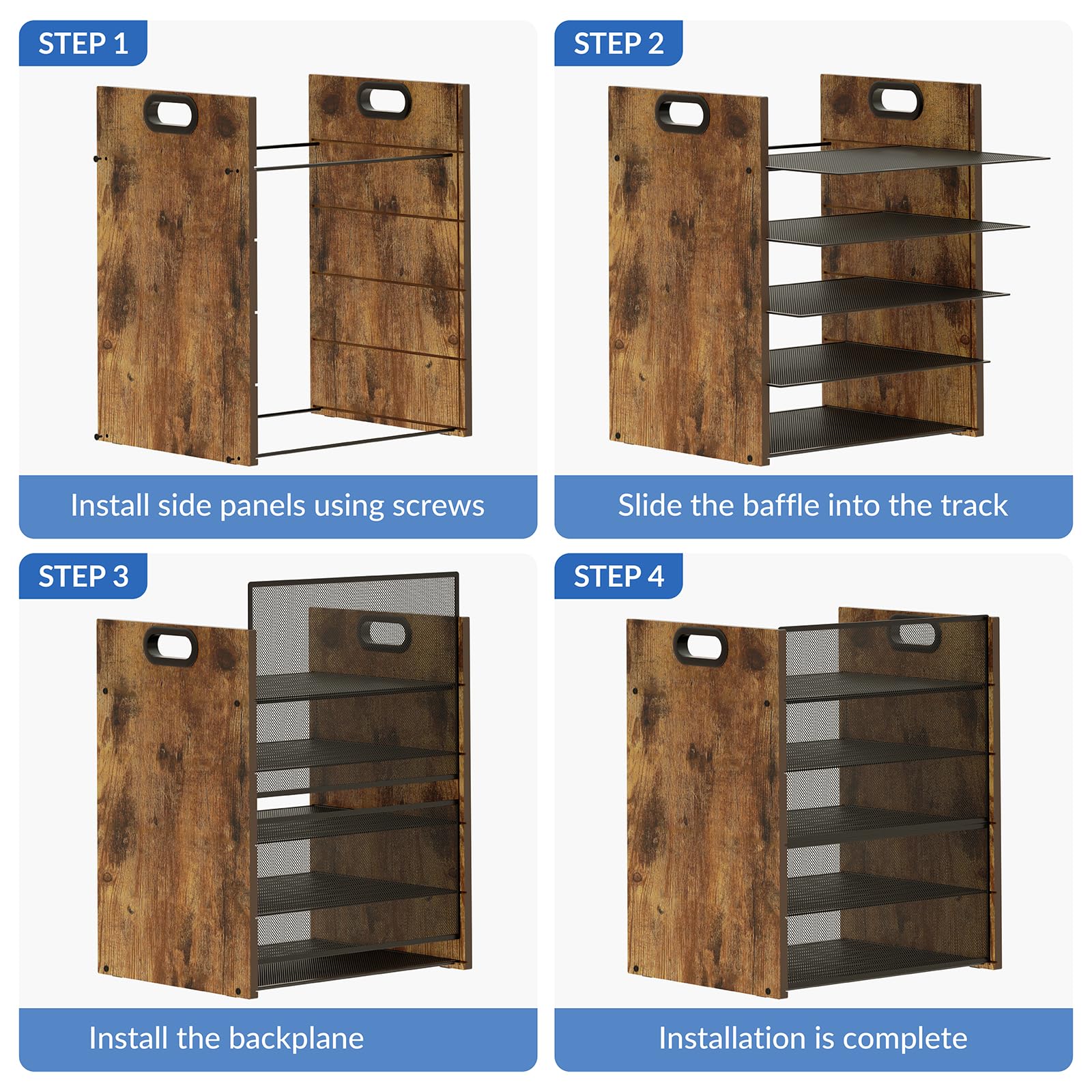 5-Tier Wooden File Organizer for Desk with Handle - Mesh & Metal Office Paper Organizer, Home Office & School File Cabinet - Perfect for Bills, Mail, Documents & Office Supplies Storage