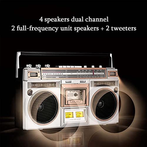 Retro Nostalgic Portable Boombox Cassette Player with AM/FM Radio, USB, Bluetooth - Perfect for Family Gatherings, Travel & Vintage Music Lovers