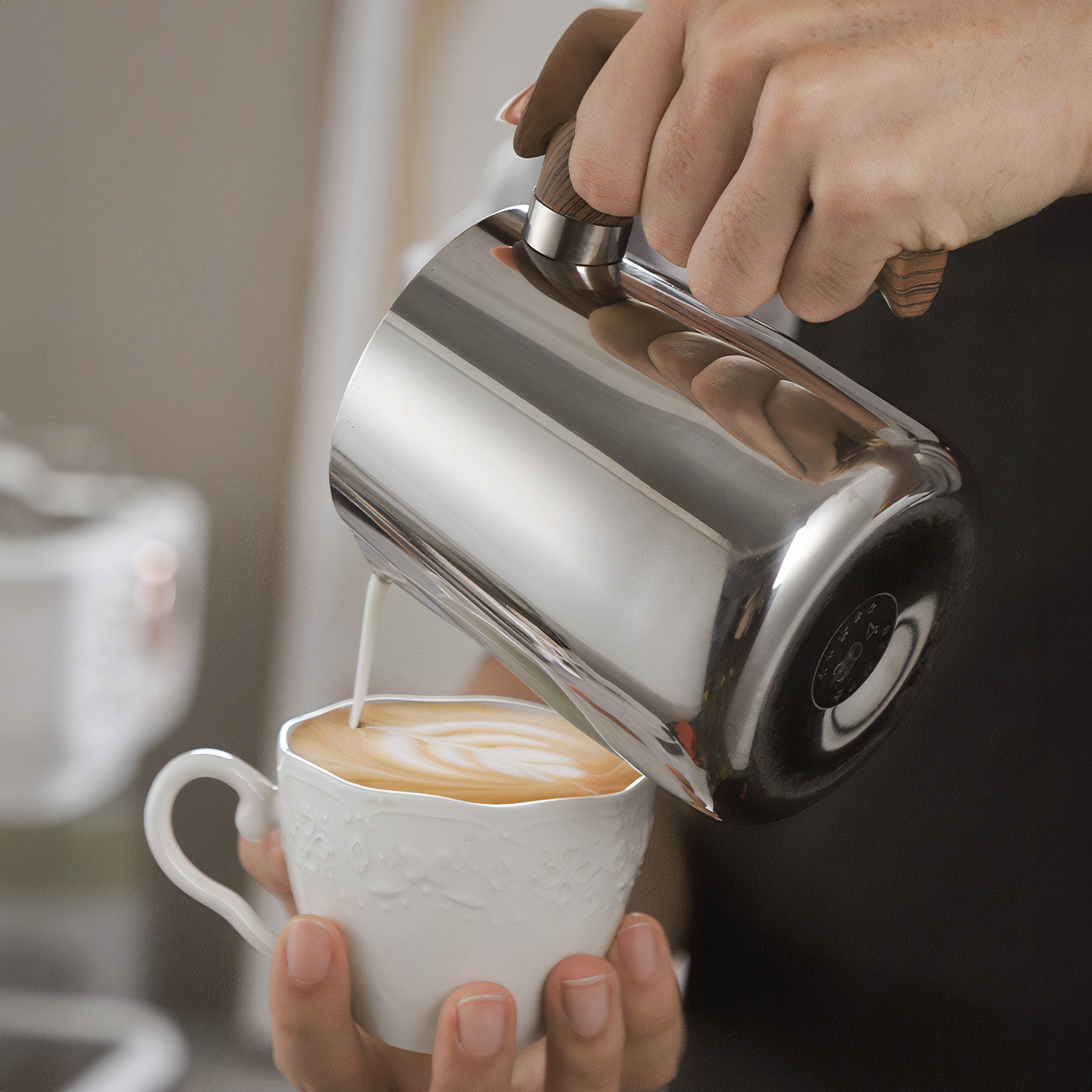 Premium Thickened Milk Jugs for Latte, Cappuccino & Frothing - 12oz/16oz Stainless Steel Milk Frothing Pitcher with Handle & Spout - Perfect for Home Baristas, Coffee Shops & Cafe Use