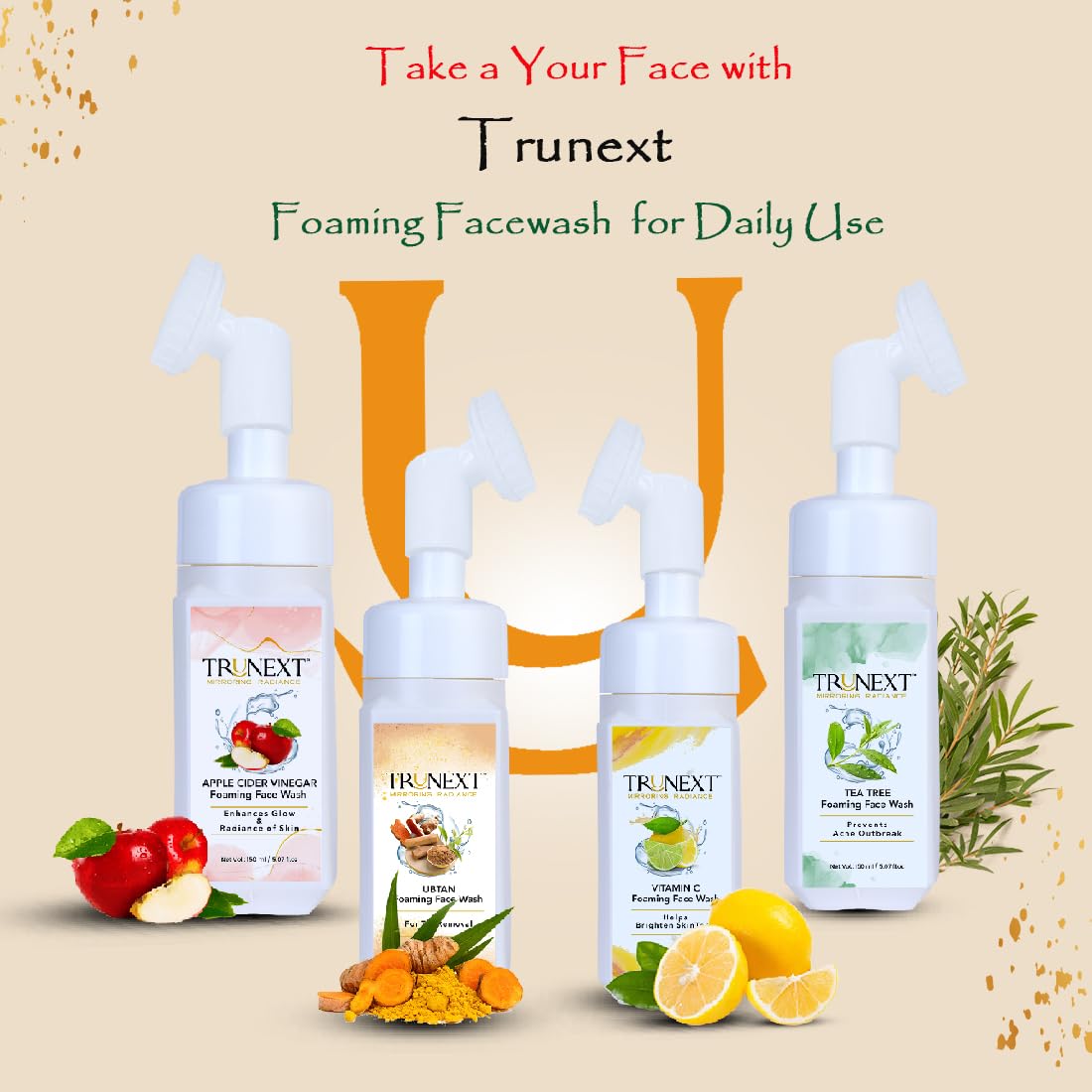 TRUNEXT Ubtan Foaming Face Wash for Tan Removal - Natural & Gentle Cleanser (150ml) for Bright, Glowing Skin | Perfect for Daily Skincare & Sun Damage Repair