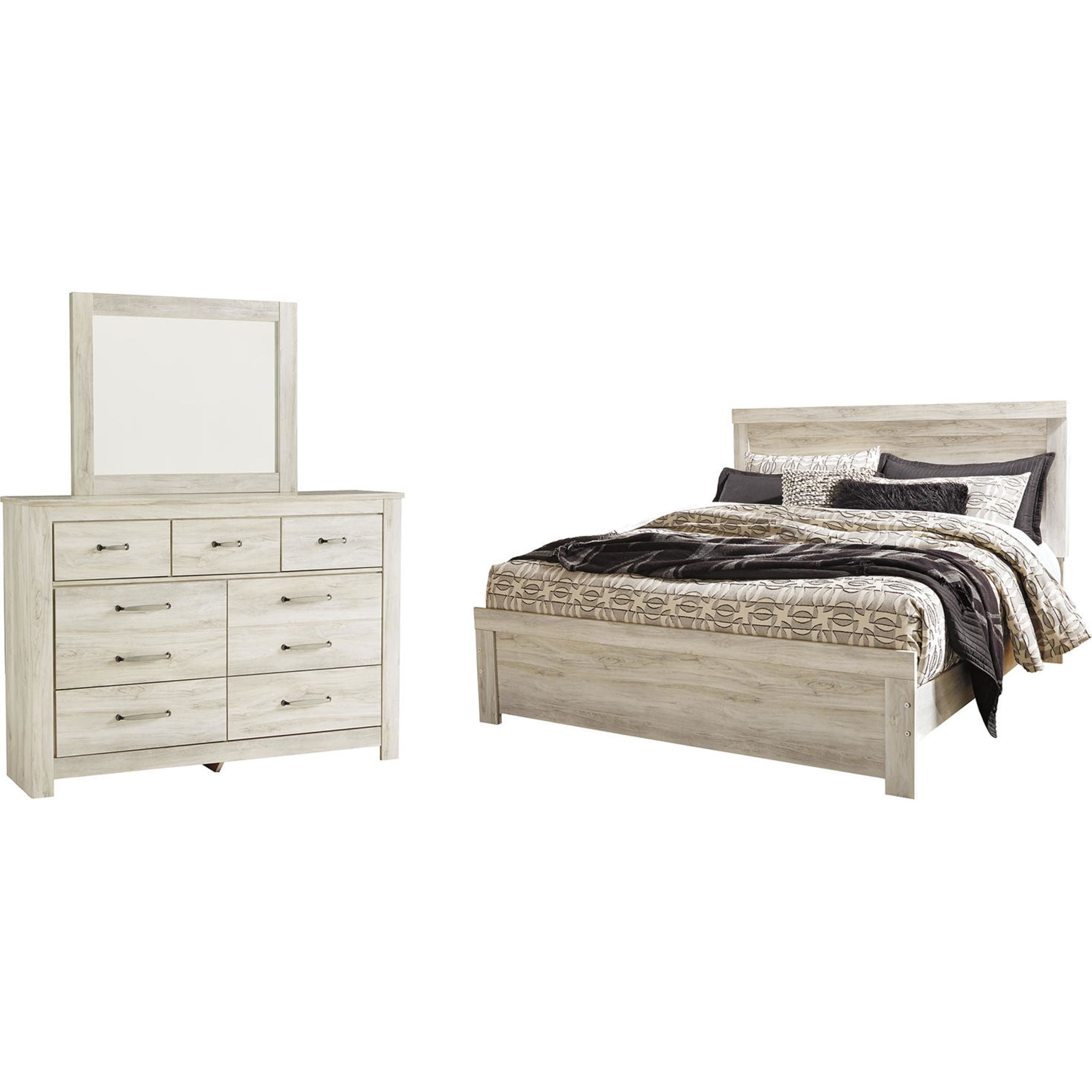 Bellaby 5-Piece Panel Bedroom Set - Queen Size Bed Frame, Nightstand & Dresser - Modern Solid Wood Furniture for Master Bedroom & Guest Room Decor