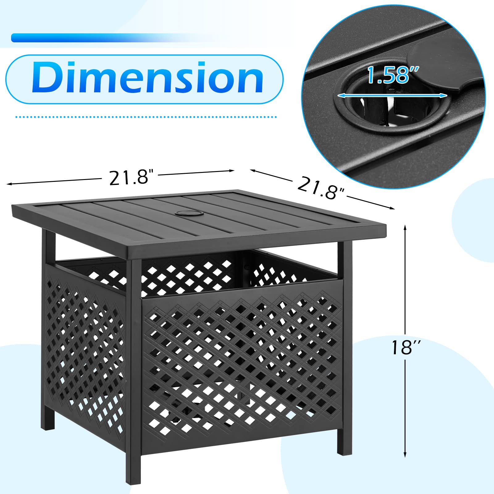 **AECOJOY Outdoor Side Table with Umbrella Hole - Durable Metal Patio Coffee Table for Garden, Poolside & Deck (1.58