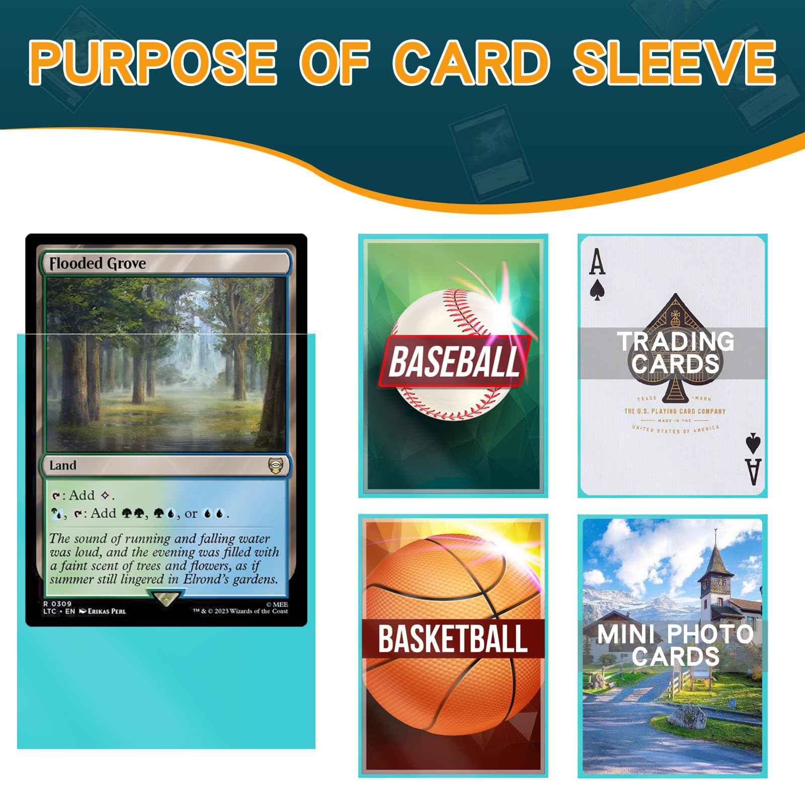 Premium 300PS Card Sleeves & Toploaders for Trading Cards (Black, Orange, Blue) - Penny Sleeves & Plastic Protectors for Baseball, Sports, MTG, Pokemon & Yugioh Cards - Perfect for Collecting, Gaming & Display