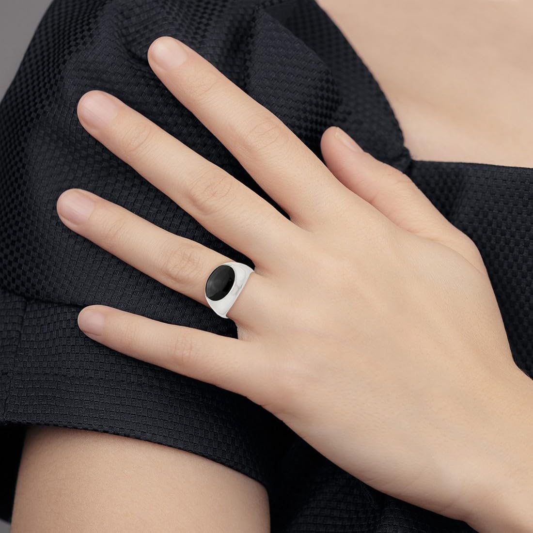 925 Sterling Silver Polished Black Simulated Onyx Ring for Women - Elegant Gothic Jewelry Gift for Birthday, Anniversary & Special Occasions