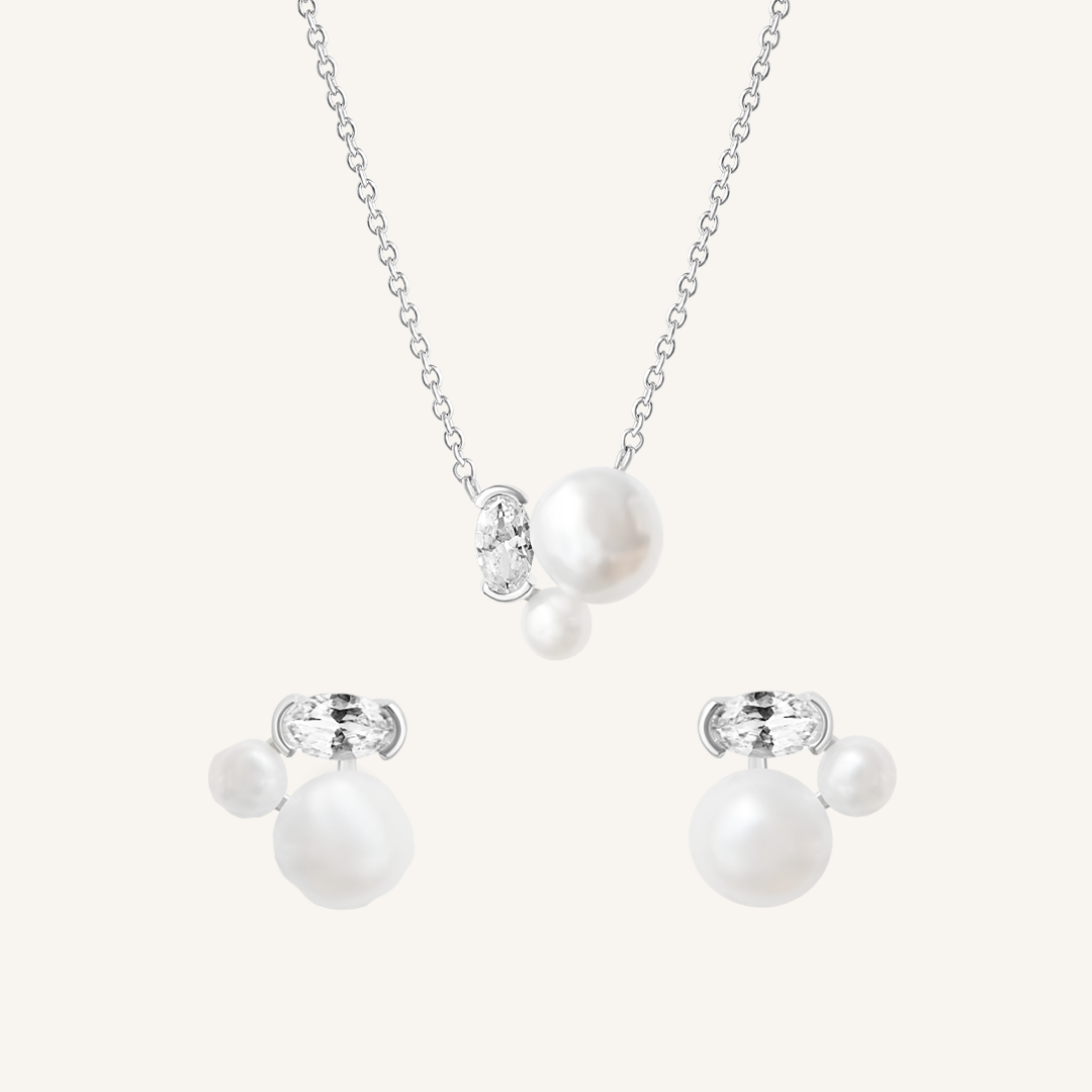 PIA Pearl Set - Elegant Cultured Pearl Jewelry for Women, Necklace & Earrings Set - Perfect for Weddings, Parties & Special Occasions