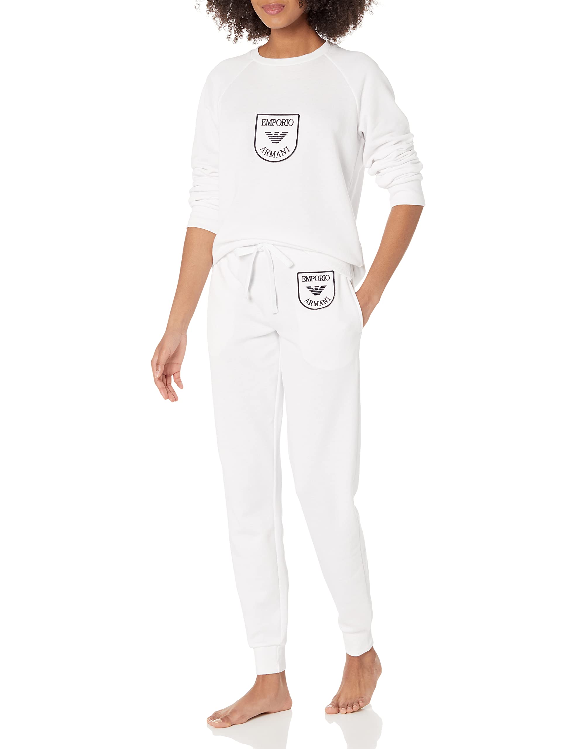 Emporio Armani Women's Iconic Terry Sweater and Pants Set - Soft Lounge Wear for Home, Travel & Casual Outings