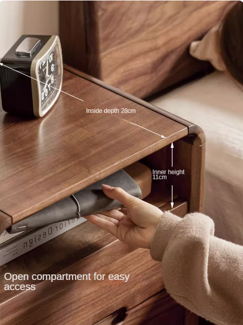 Black Walnut Solid Wood Modern Nightstand - Small Bedside Table with Storage Drawer for Bedroom, Living Room, or Office