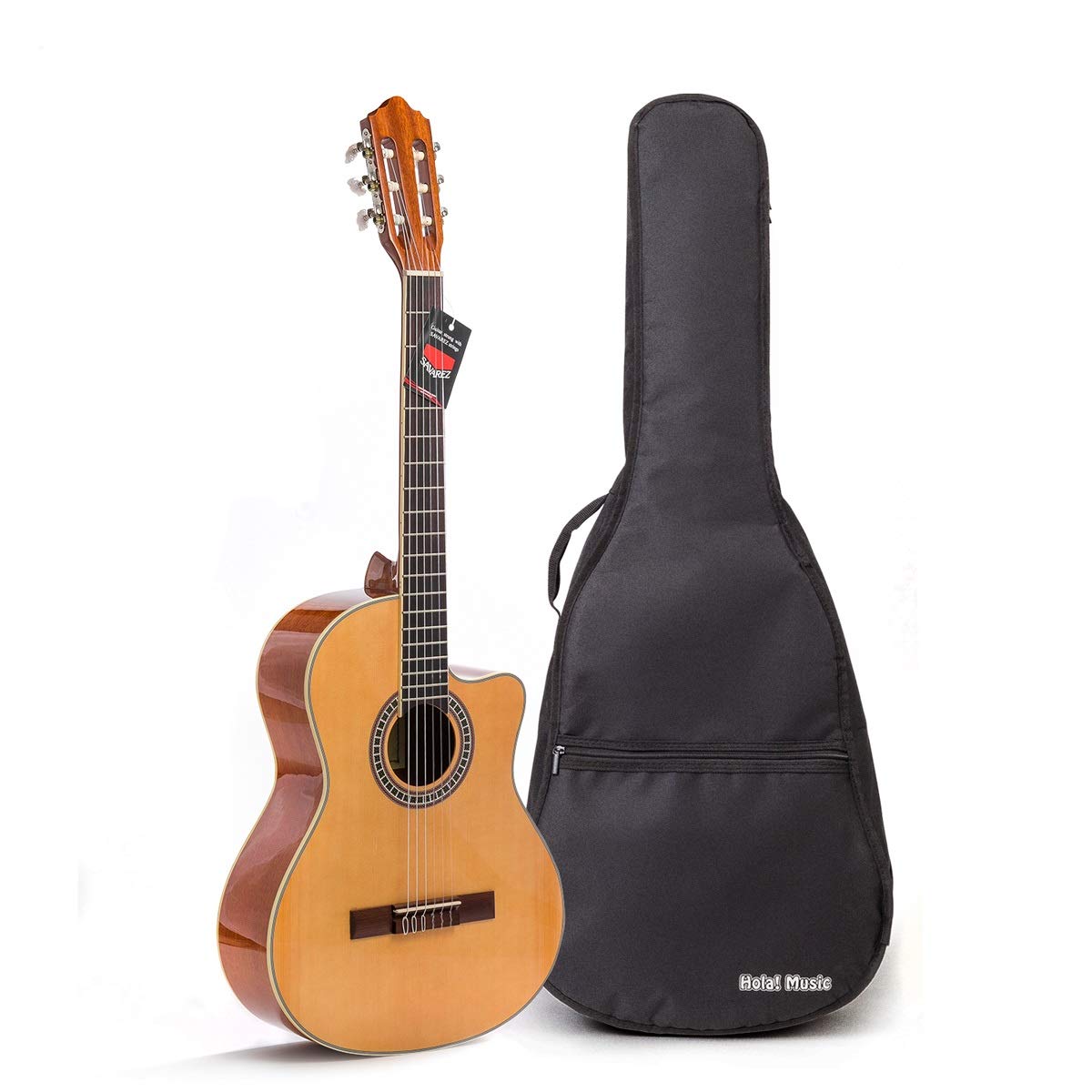 Hola! Music™ Cutaway Classical Guitar 39 Inch Full Size HG-39C with Savarez™ Nylon Strings - Natural Gloss Finish & Free Padded Gig Bag - Perfect for Beginners, Performances & Studio Recording