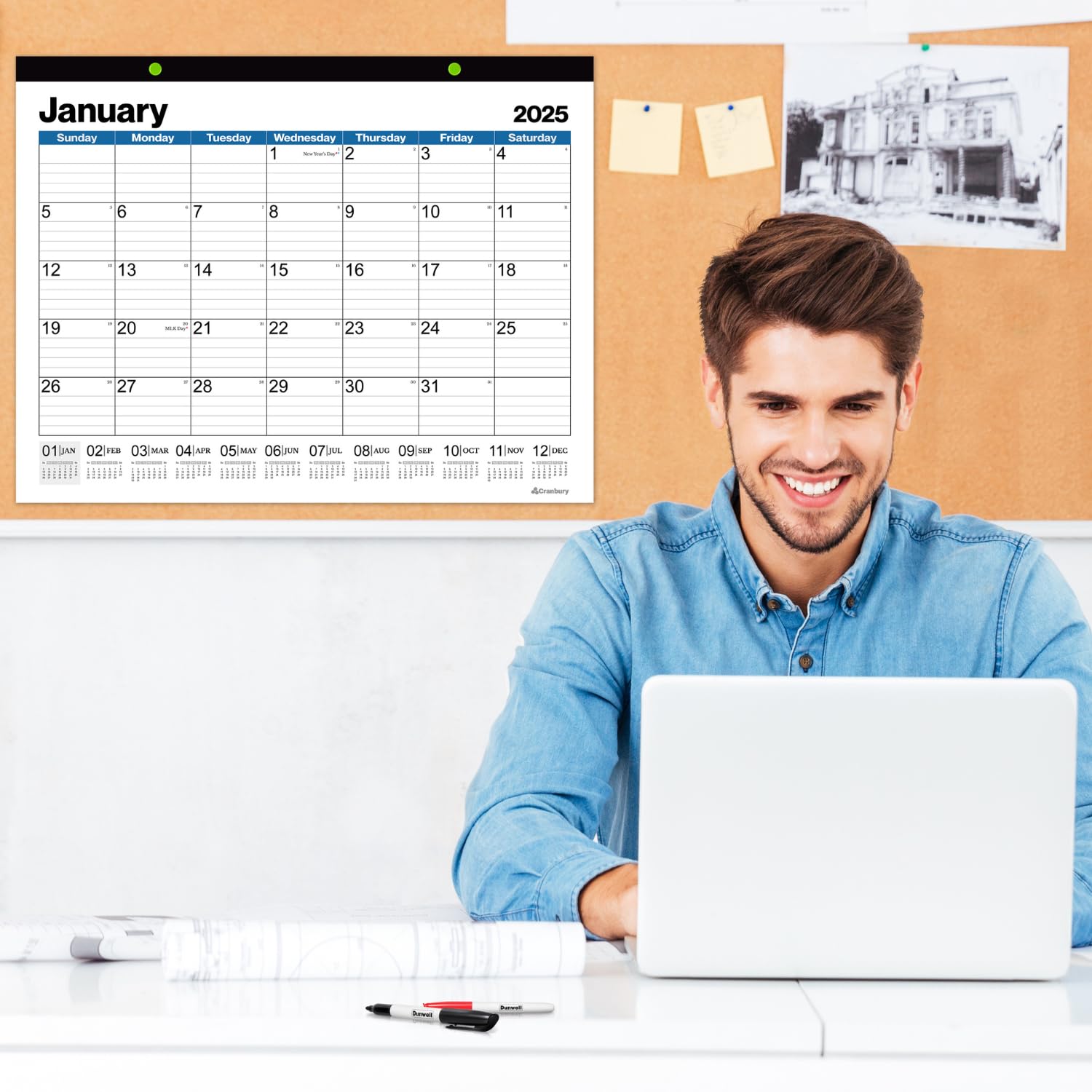 CRANBURY Large 22x17 Desk Calendar 2025 - Big Monthly Planner & Desk Blotter for Office or Home Use | Includes Stickers | Perfect for Wall Hanging, Workstation Organization & Productivity Planning