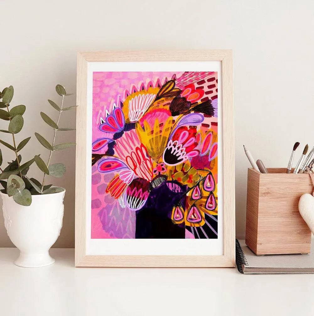 Abstract Flowers in Pink Vase Wall Art Print - Modern Home Decor for Living Room, Bedroom & Office