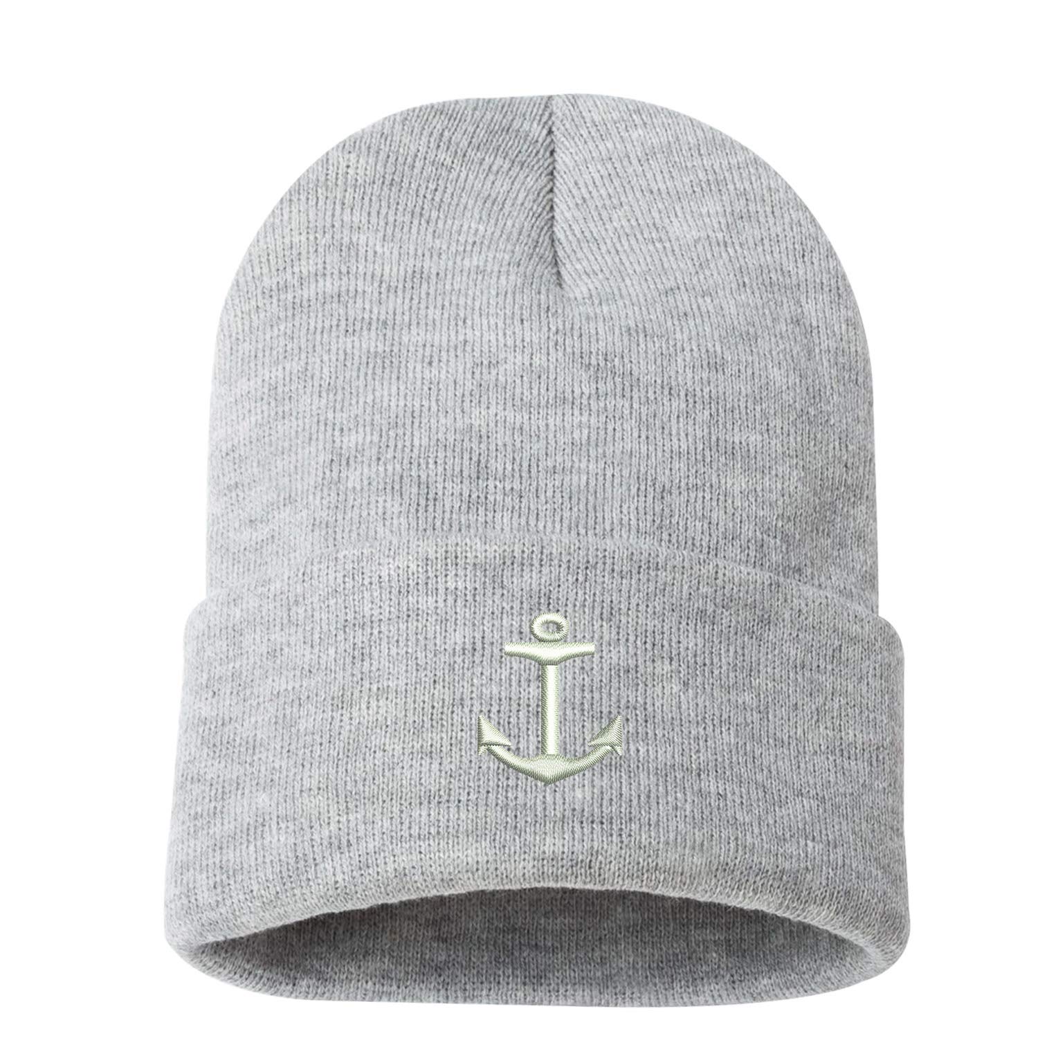 Anchor Embroidered Beanie Cuffed Cap - Unisex Skullies Winter Hats for Men & Women | Warm Knit Skull Cap for Cold Weather, Outdoor Activities & Street Fashion