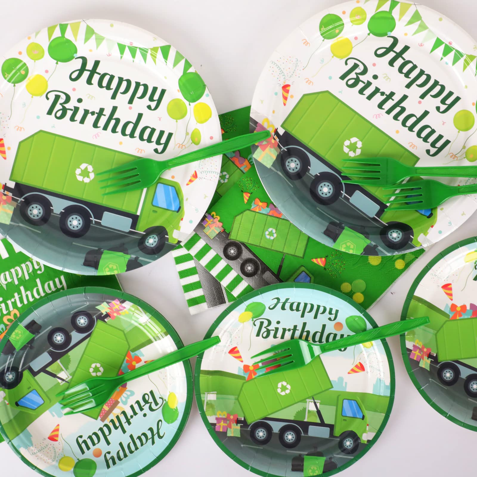 96-Piece Garbage Truck Themed Birthday Party Supplies Set - Includes Plates, Napkins & Tableware for 24 Guests | Waste Management & Recycling Theme Decor for Kids Birthday, Baby Shower & Truck-Themed Events | Perfect for Indoor & Outdoor Celebrations