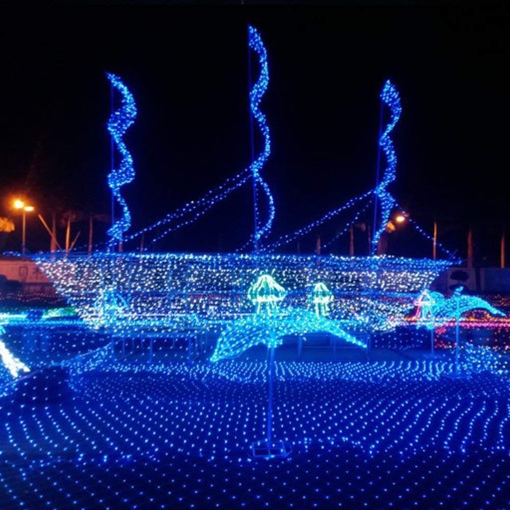 Solar Powered 204 LED Net Mesh String Lights - Waterproof 8 Modes Outdoor/Indoor Christmas Decorations for Tree, Wedding, Window Wall, Sweetheart Table, Camping & Beach (Blue) | Perfect for Holiday Lighting, Garden Parties & Romantic Ambiance