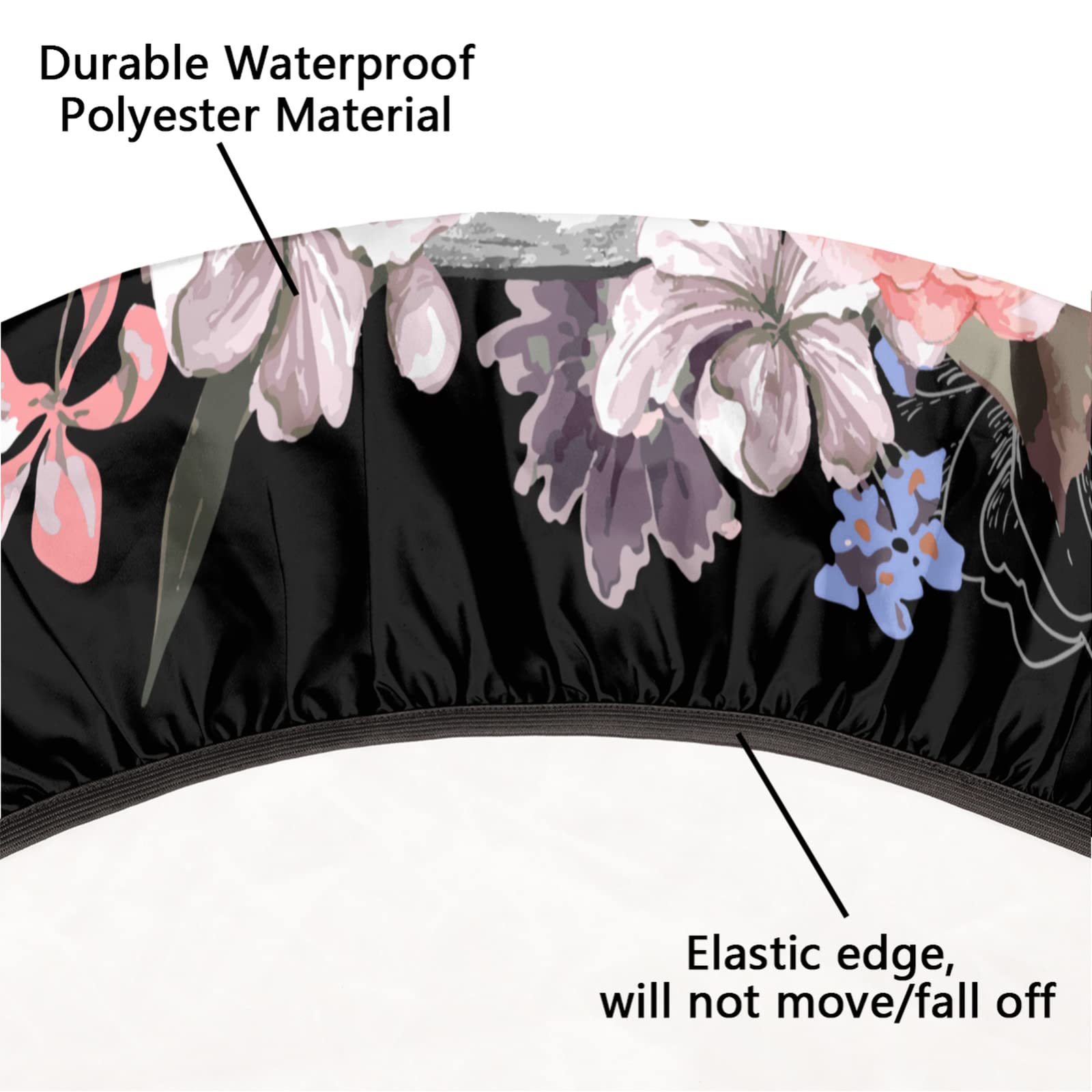Day of the Dead Floral Round Tablecloth - Elastic Edge Fitted Table Cover, Waterproof & Wipeable, 45