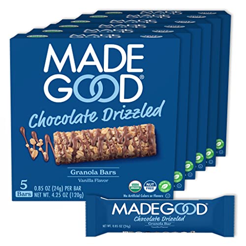MadeGood Vanilla Chocolate Drizzled Granola Bars - Gluten-Free, Organic, Vegan Snacks - 6 Boxes (30 Count) - Perfect for School Lunches, Hiking & On-the-Go Healthy Snacking