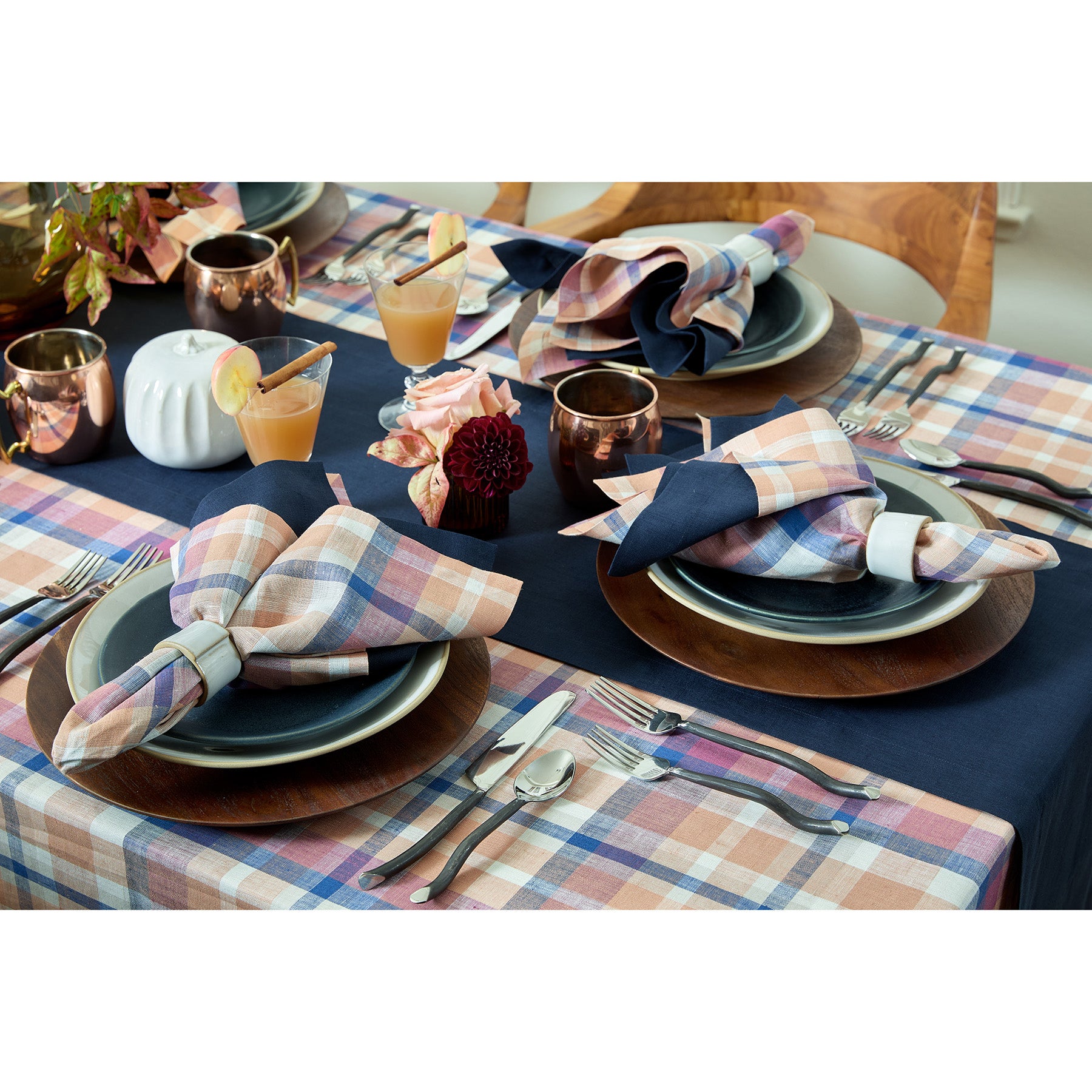 Fall Flavors Madras Table Runner - Elegant Seasonal Home Decor for Thanksgiving & Autumn Dining