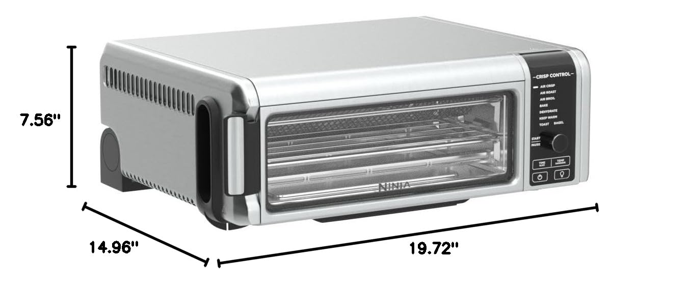 Ninja SP101 Digital Air Fryer Toaster Oven - 8-in-1 Countertop Convection Oven with Flip-Up Design for Space Saving, Includes Air Fry Basket, Wire Rack & Crumb Tray - Perfect for Baking, Roasting & Air Frying (Silver)