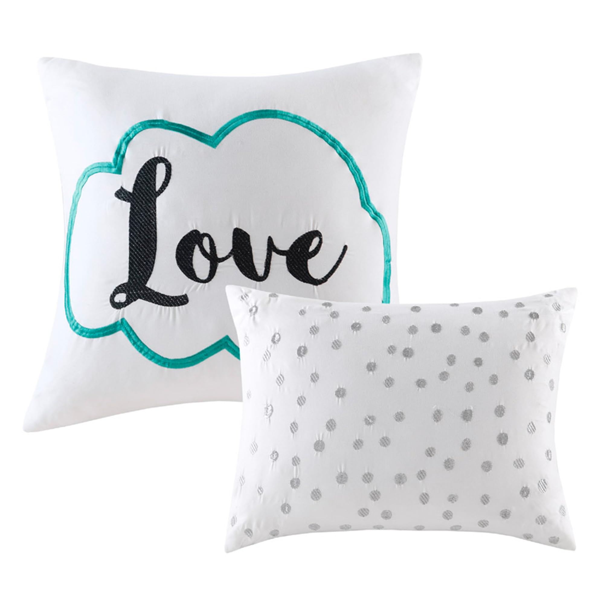**Raina Twin/Twin XL Comforter Set - Soft Microfiber Geometric Bedding, Modern Metallic Design, 4-Piece College Dorm Set with 1 Sham & 2 Toss Pillows (Aqua) - Perfect for Teens, Kids Rooms & Dorm Decor**