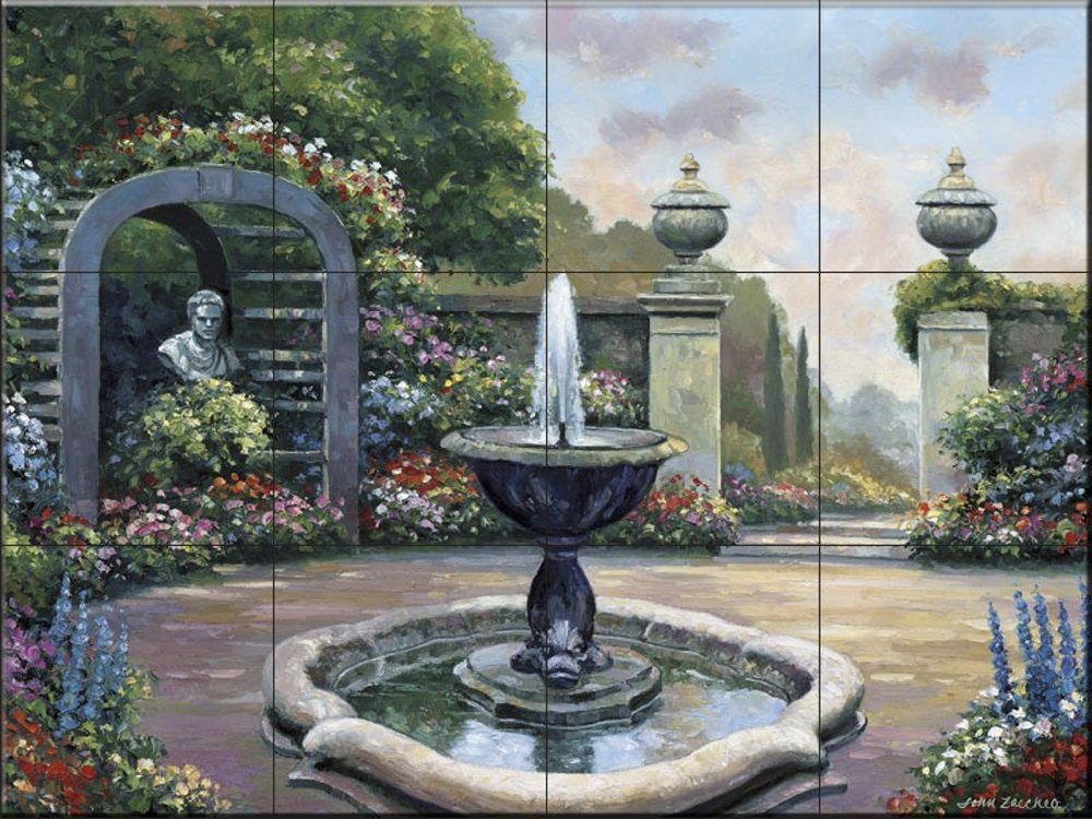 John Zaccheo Renaissance Garden Ceramic Backsplash Tile Mural - Handmade Kitchen Backsplash, Bathroom & Shower Wall Decor - Perfect for Farmhouse, Cottage & Mediterranean Style Homes