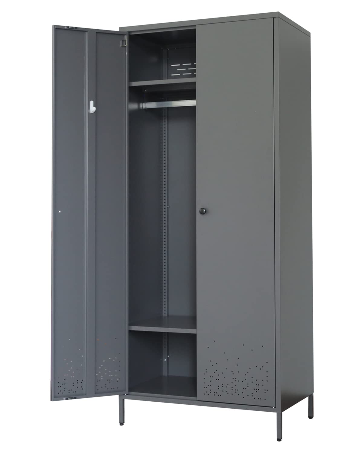 Metal Storage Cabinet with Hanging Rod - Wardrobe Armoire Closet Organizer for Bedroom & Laundry Room | Space-Saving Closet Storage Solution for Clothes, Towels & Home Organization