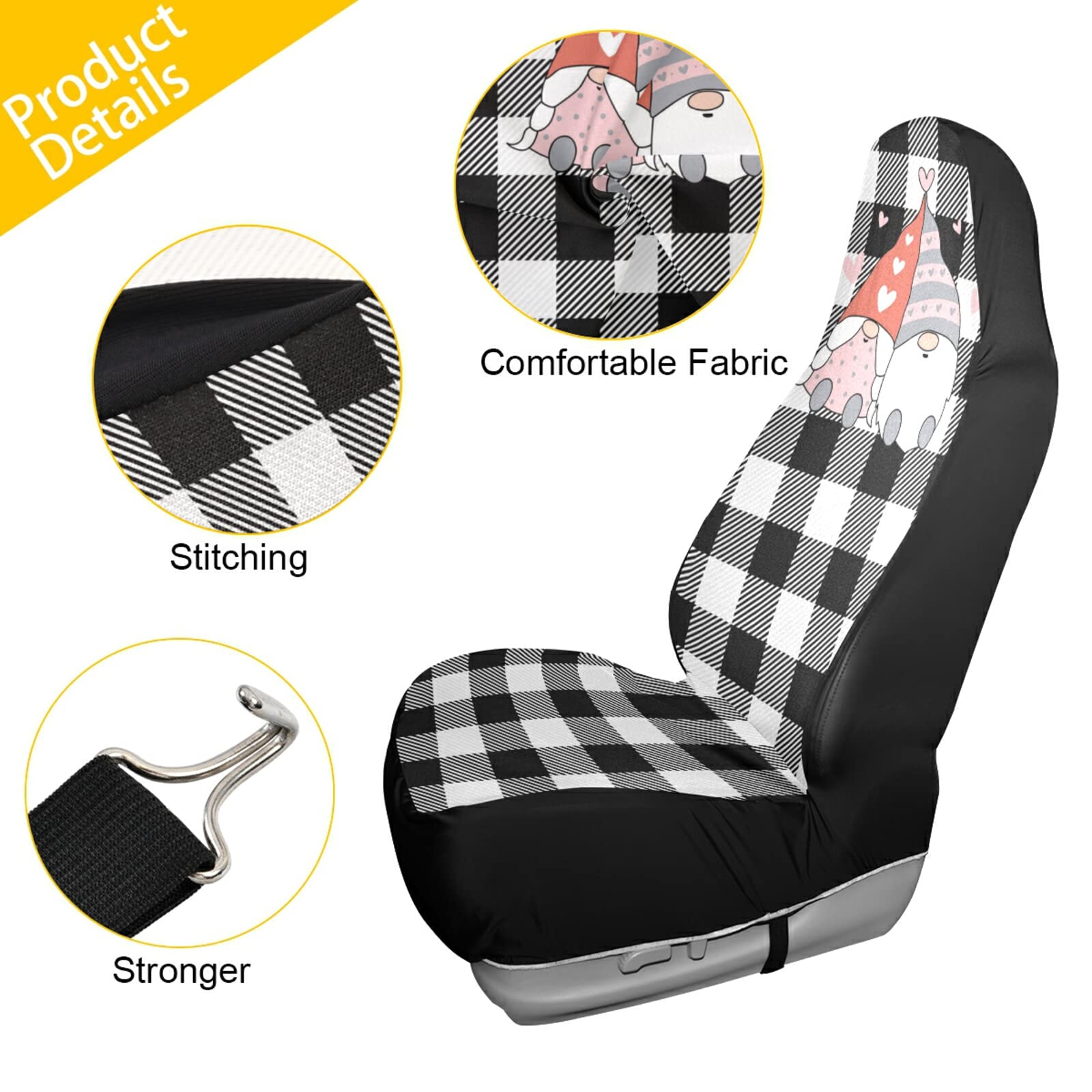 Valentine's Day Buffalo Cute Gnomes Couple Non-Slip Breathable Car Seat Covers - Universal Fit Front Seat Protectors (2pcs) for Cars, SUVs & Trucks - Perfect Romantic Gift for Couples & Car Decor