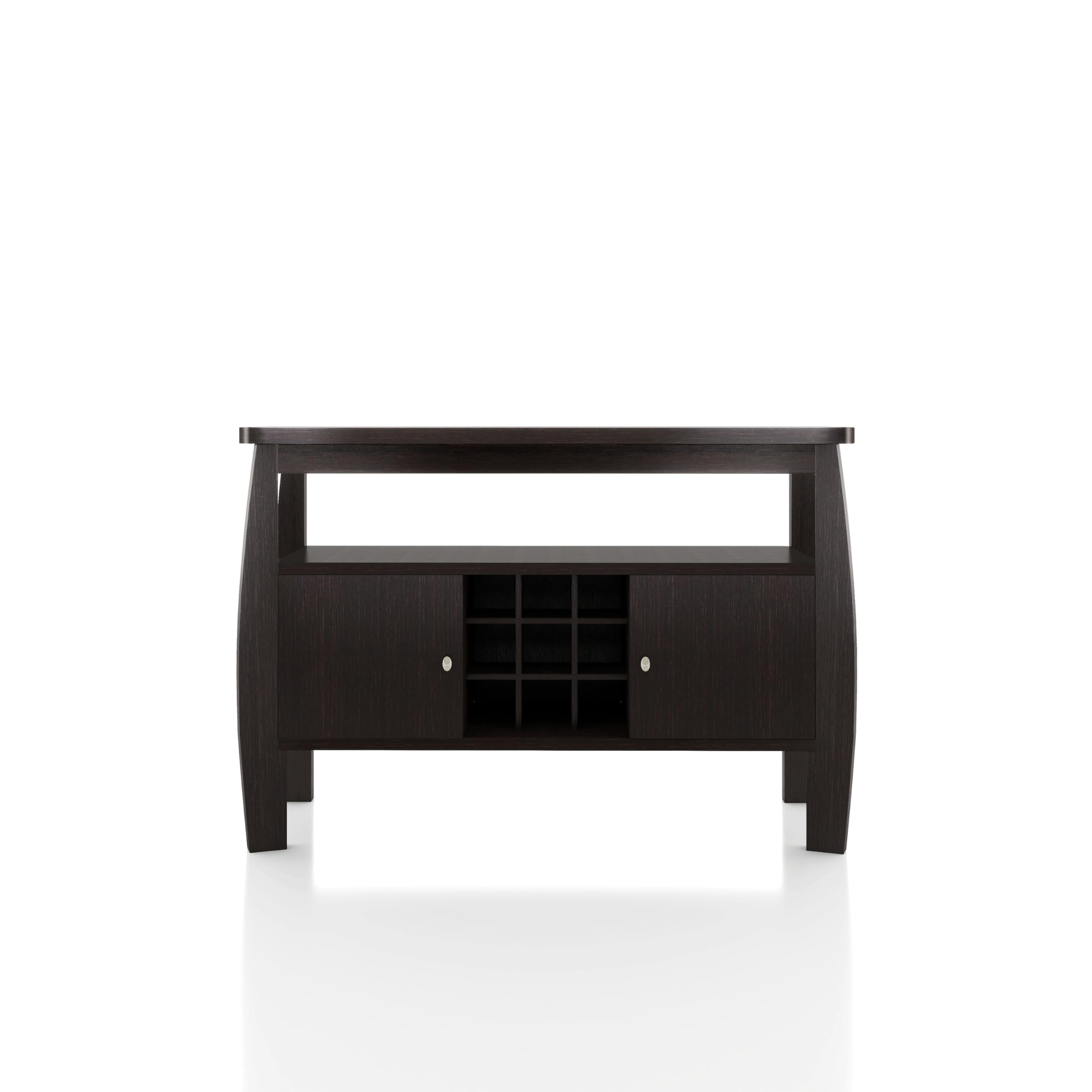 Furniture of America Clyton Modern Kitchen Buffet Storage Cabinet with Doors & Shelves - Wood Sideboard Table, Coffee Bar & 9-Grid Wine Rack for Dining Room, Living Room - Dark Espresso Finish - Perfect for Entertaining, Storage & Home Decor