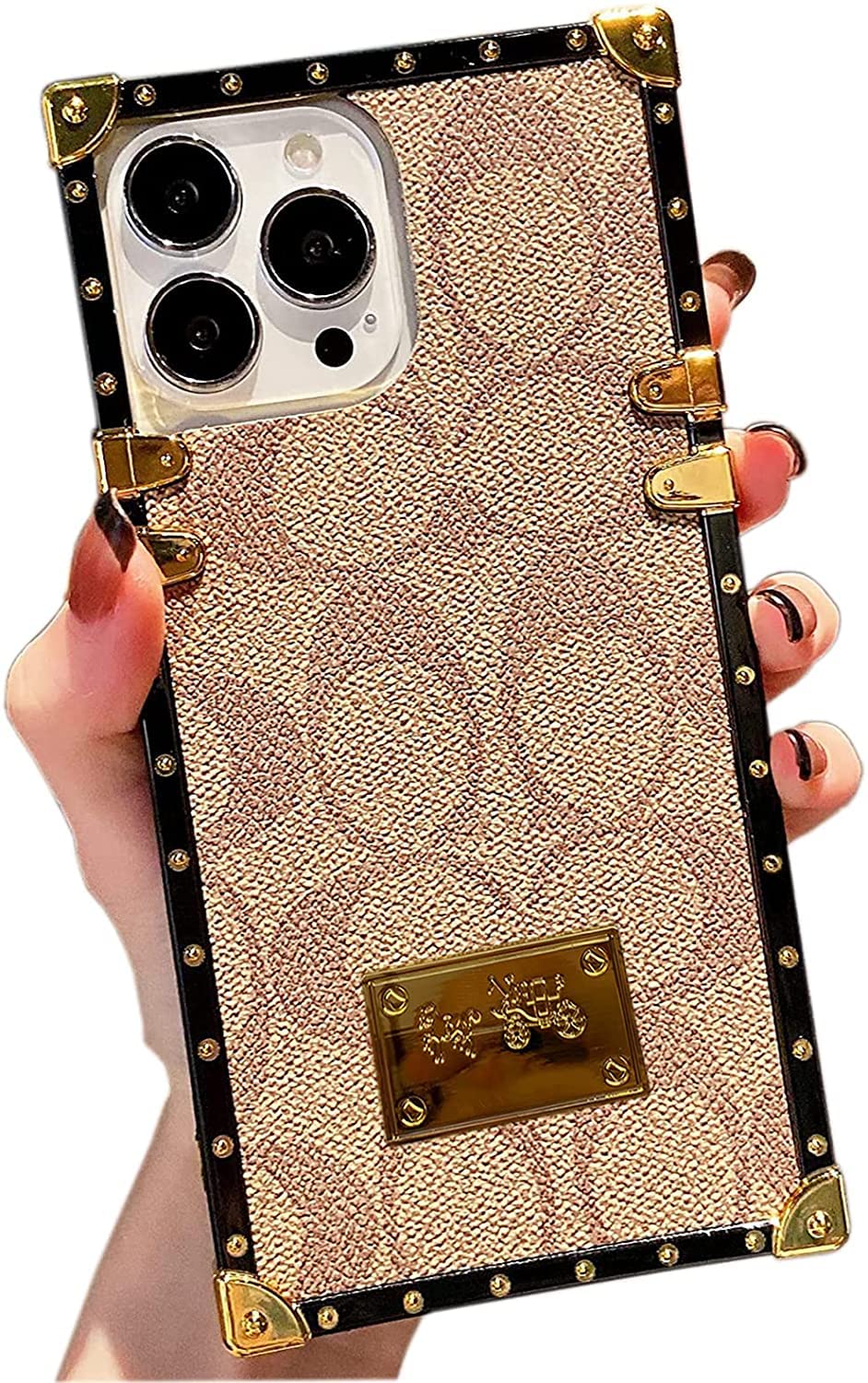 Luxury Shockproof iPhone 13 Pro Max Case - Cute Square Trunk Design with Reinforced Corners, Soft TPU Bumper for Women & Men - Compatible with Apple iPhone 13 Pro Max 6.7 Inch (Khaki) | Perfect for Everyday Protection & Style