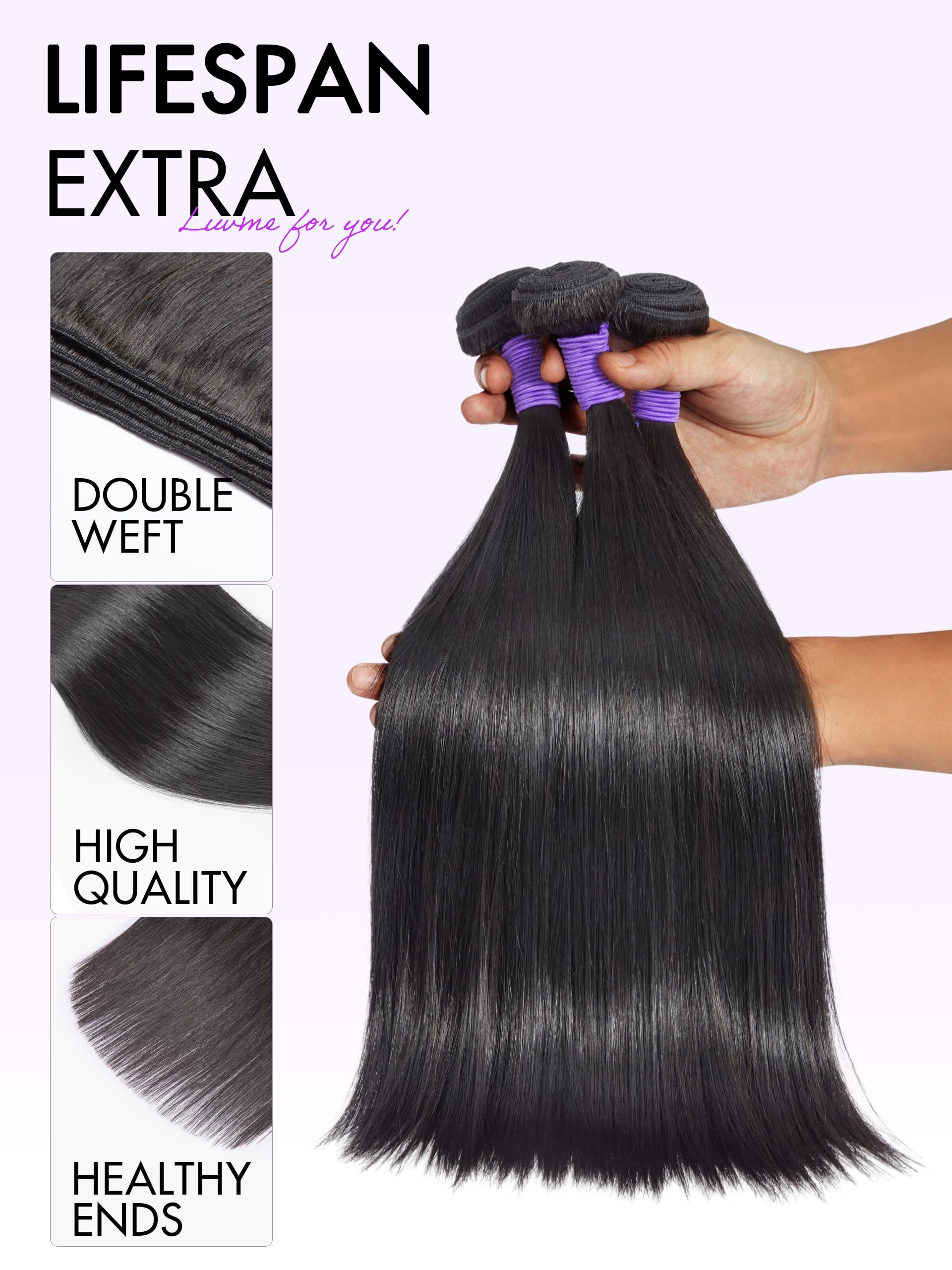 12A Straight Hair 3 Bundles - 100% Unprocessed Brazilian Virgin Human Hair Weave (18/20/22 Inch) for Natural Look & Styling - Perfect for Daily Wear, Parties & Special Occasions