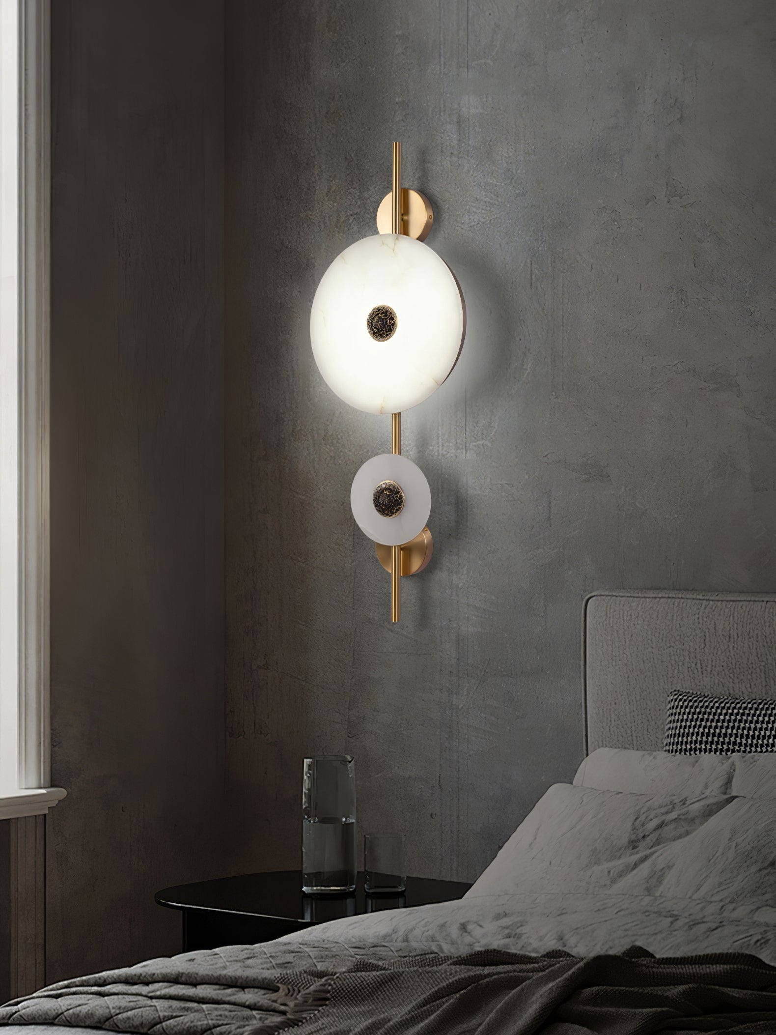 Alabaster Eclipse Wall Light - Modern Minimalist Sconce for Bedroom, Living Room & Hallway Lighting | Dimmable LED Fixture