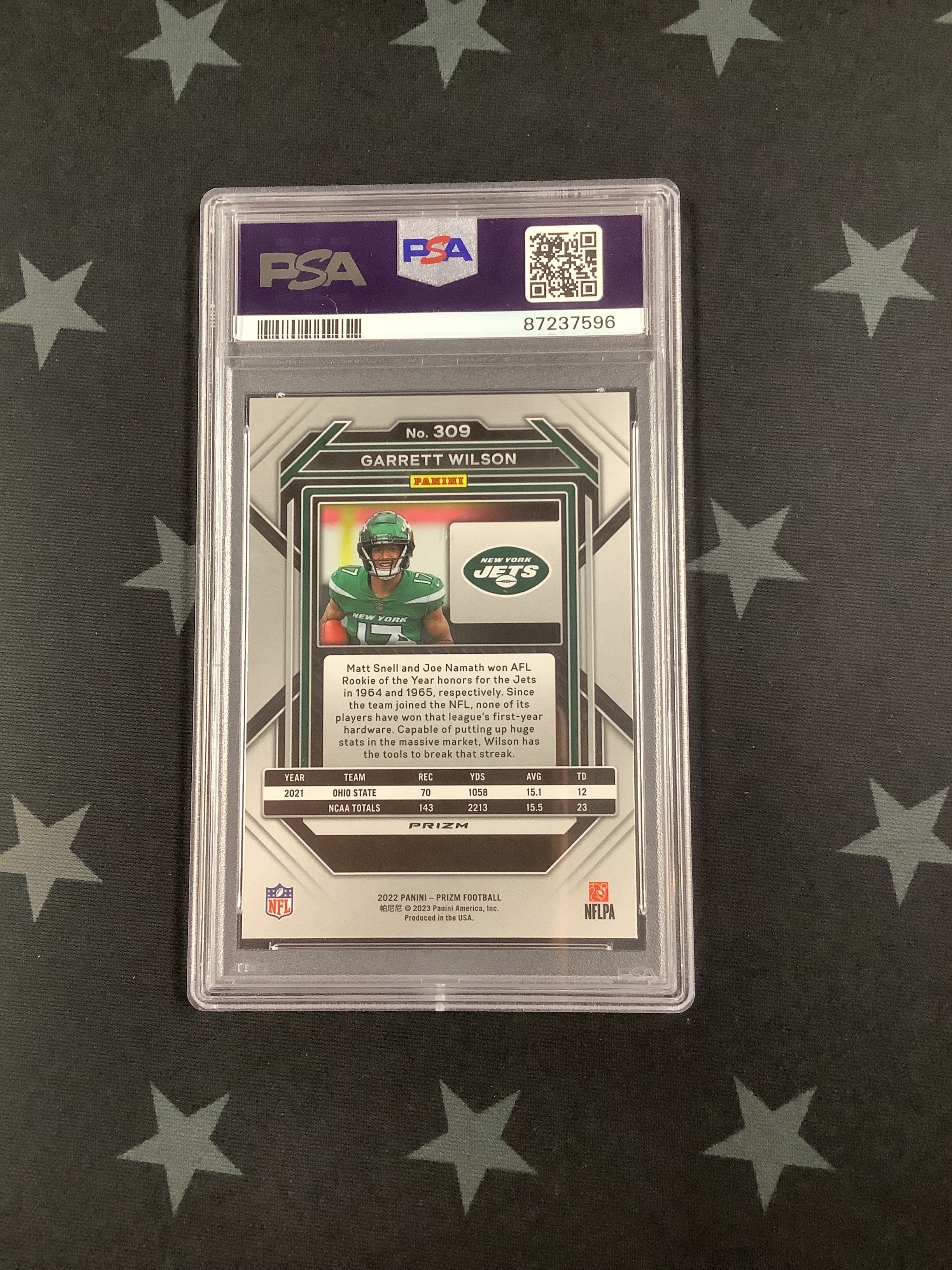 2022 Panini Prizm Garrett Wilson Green Prizm Rookie PSA 10 Graded Football Card - Perfect for Collectors, Investors, and Sports Fans Display