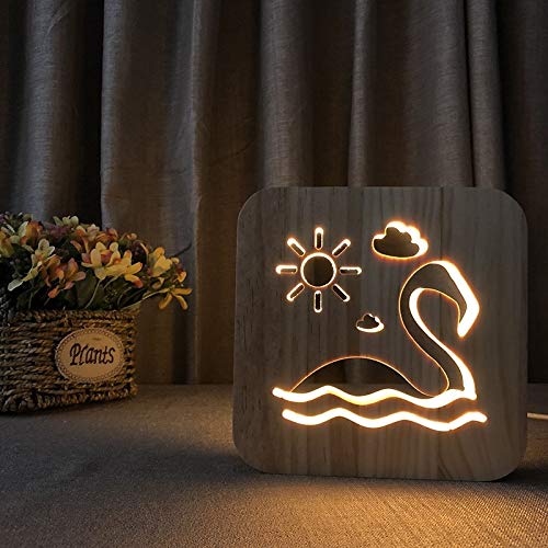 3D Flamingo Wooden LED Night Light - Kids Room Decor, Creative Table Lamp for Bedroom, Nursery & Living Room - Perfect Gift for Birthday & Home Decoration