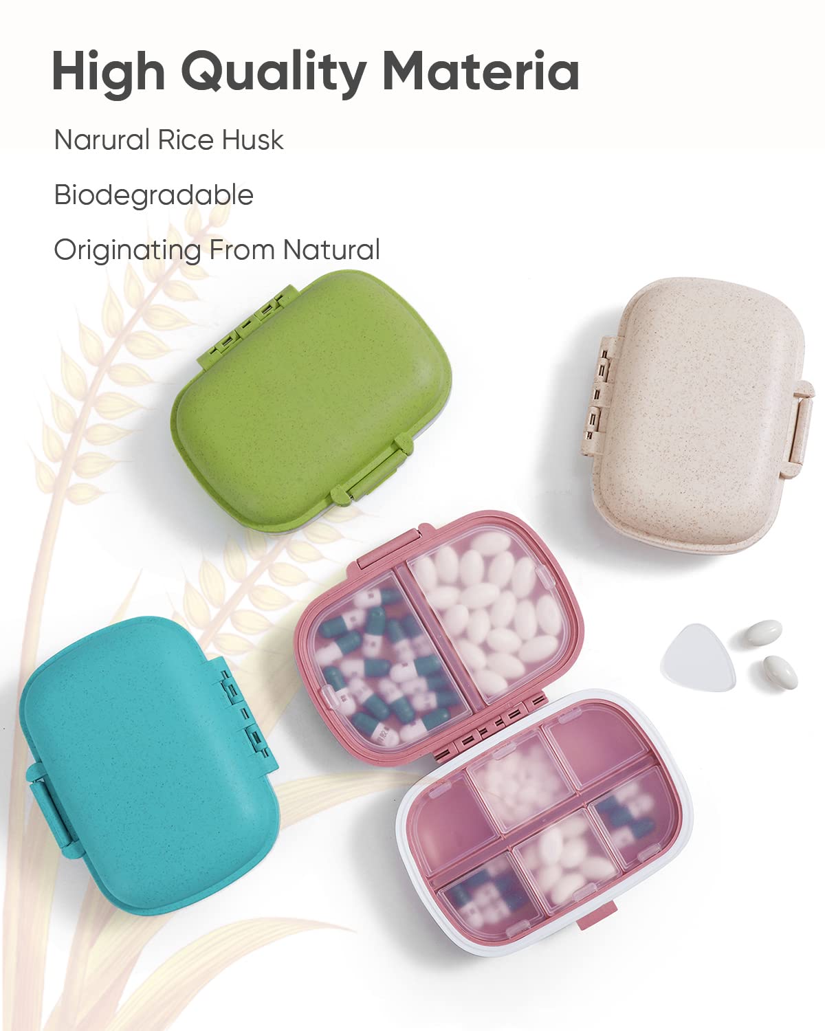 Holii 2-Piece 8-Compartment Travel Pill Organizer - Portable Daily Medicine Box & Vitamin Holder for Purse, Pocket Pharmacy - Perfect for Travel, Work & Home Use (Blue)