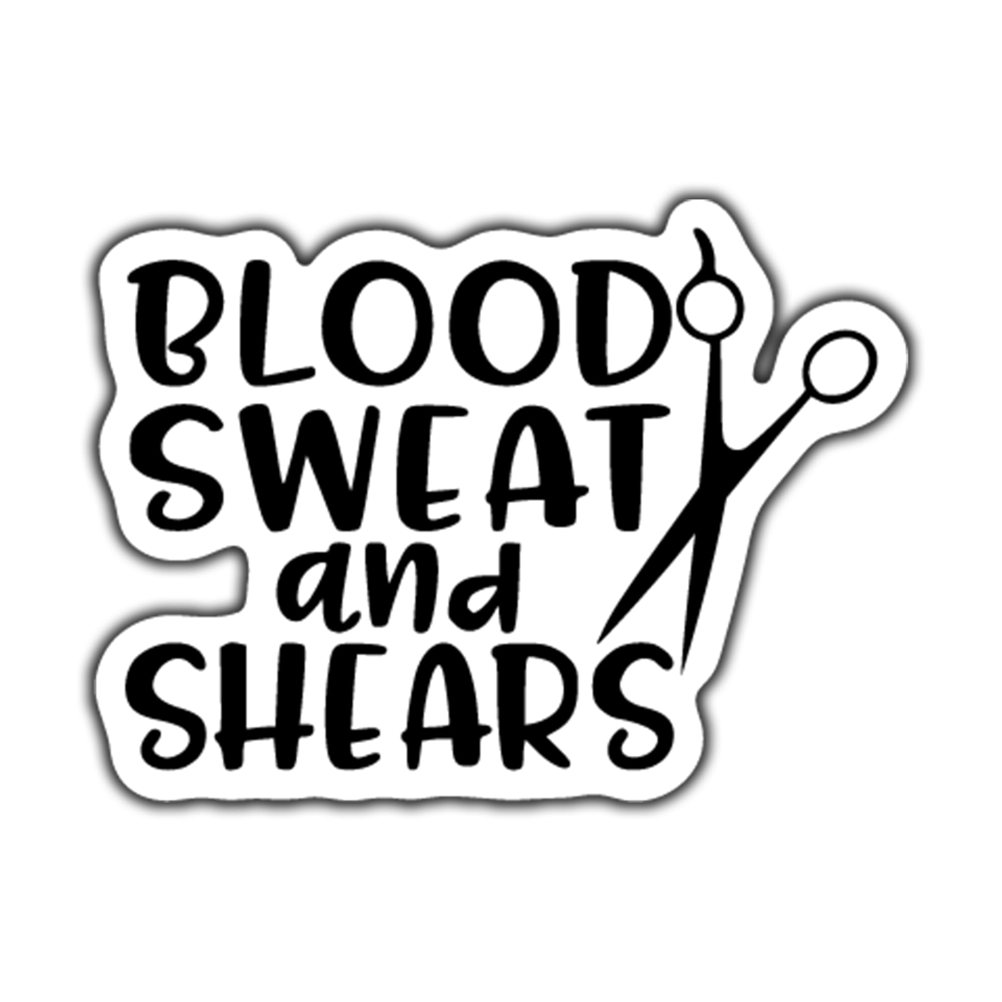 Blood Sweat and Shears Cosmetology UV Resistant Vinyl Decal Sticker - 5 Inch Black with White Background | Perfect for Cars, Trucks, Vans, SUVs, Walls, Cups & Laptops | Durable Outdoor & Indoor Decoration | KCD2675B