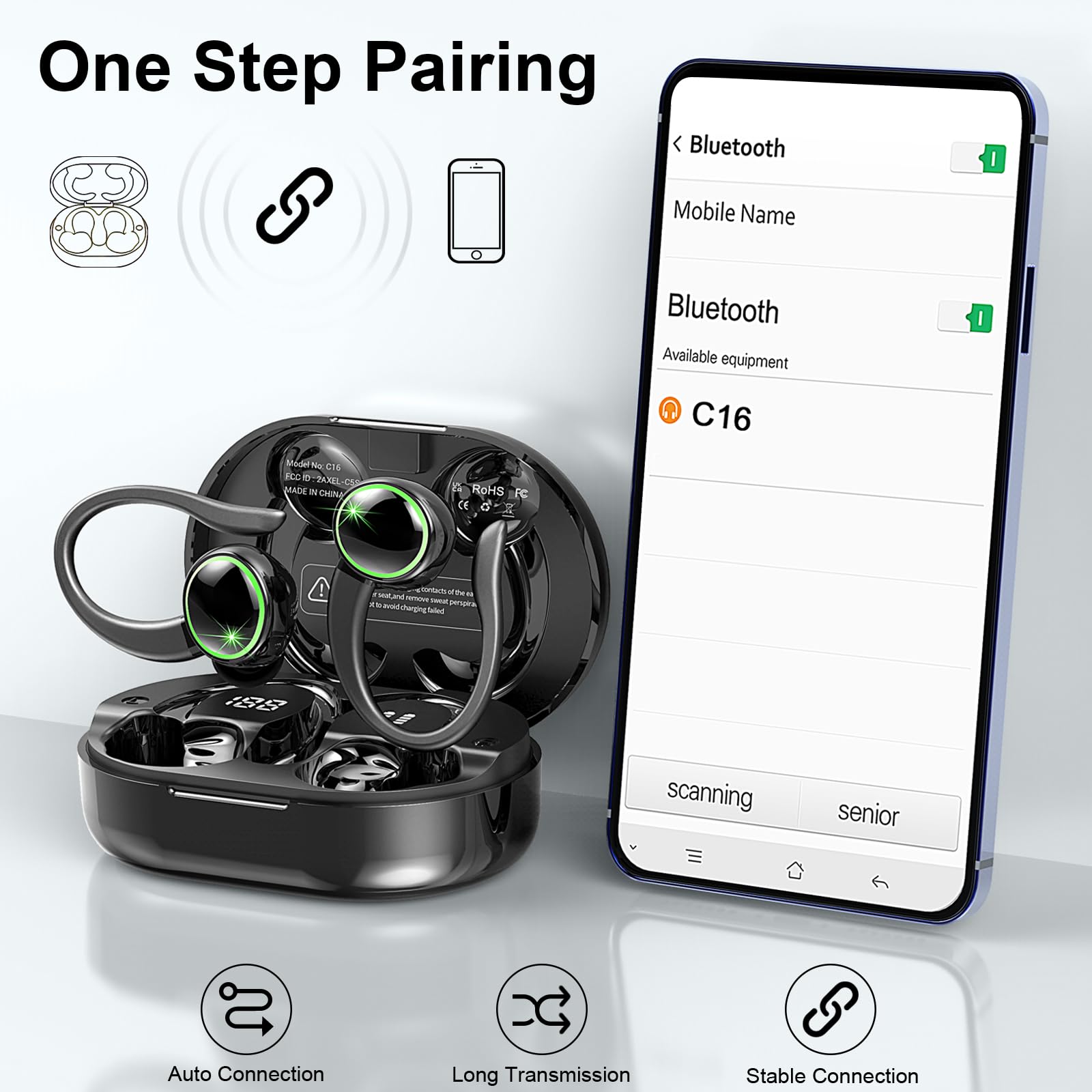 Wireless Earbuds Bluetooth 5.3 - Sport Headphones with HiFi Stereo Sound, Noise Canceling Mic & IP7 Waterproof - 50H Playtime LED Display EarHooks for Running, Workout, Gym & Travel | Perfect for Fitness Enthusiasts & Commuters