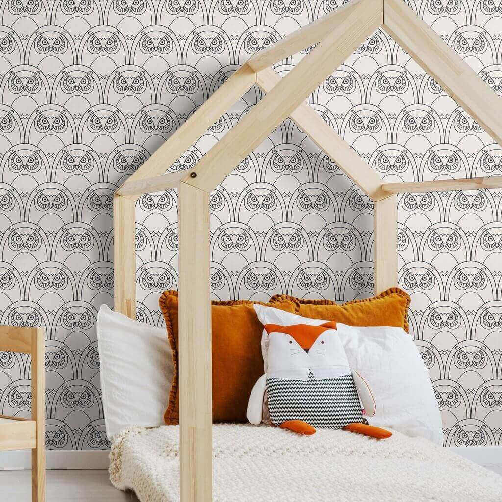 White Owl Animal Peel and Stick Removable Wallpaper - Self-Adhesive Decorative Wall Covering for Nursery, Kids Room & Home Decor - Easy to Apply & Remove