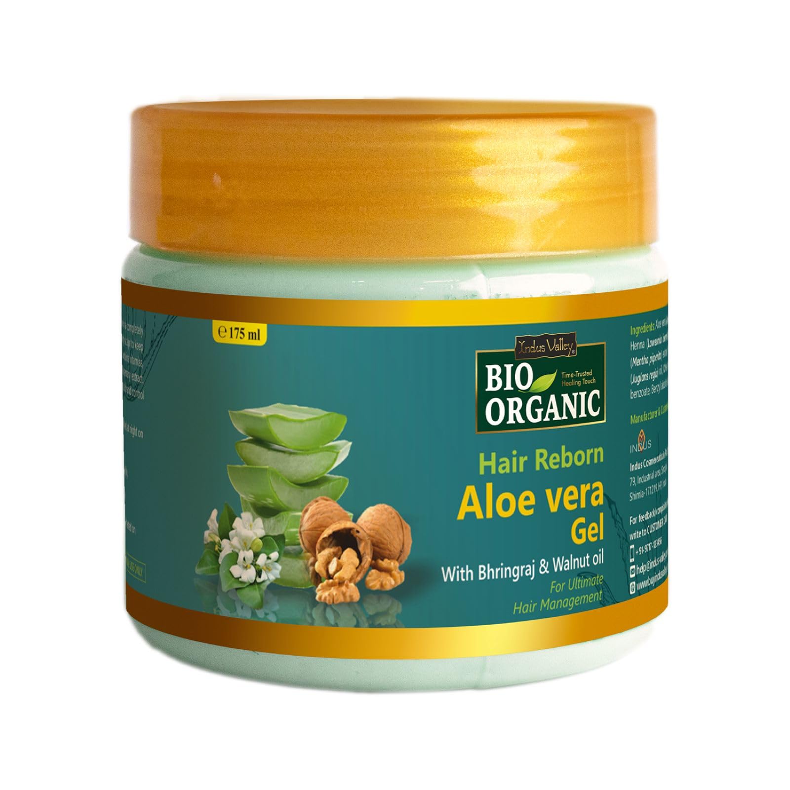 Organic Aloe Vera Hair Gel with Bhringraj & Walnut Oil - 175ml for Hair Growth, Scalp Care & Frizz Control | Natural Ayurvedic Treatment for Dry, Damaged Hair | Perfect for Daily Styling & Deep Conditioning