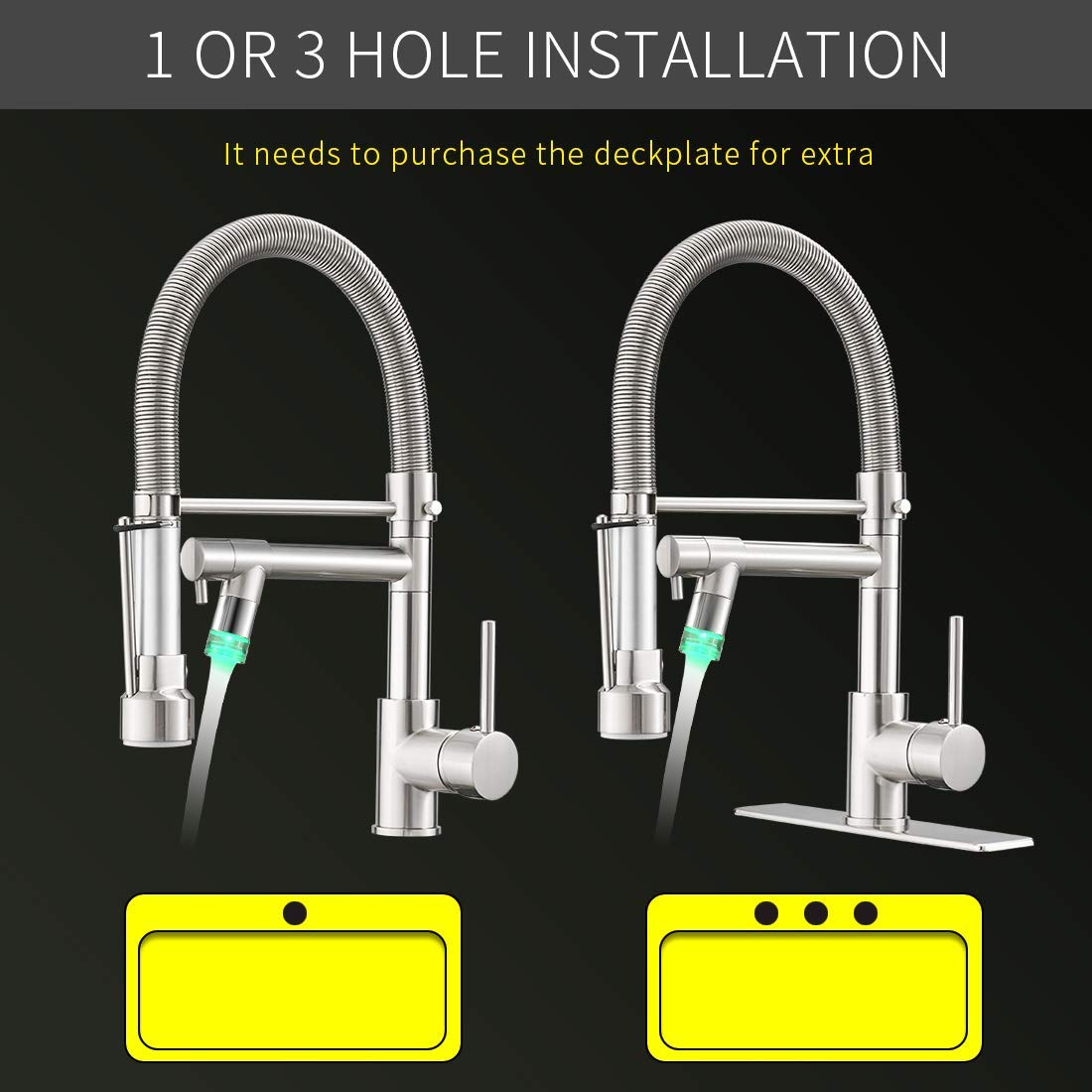Fapully Brushed Nickel LED Kitchen Faucet with Sprayer for Modern Homes