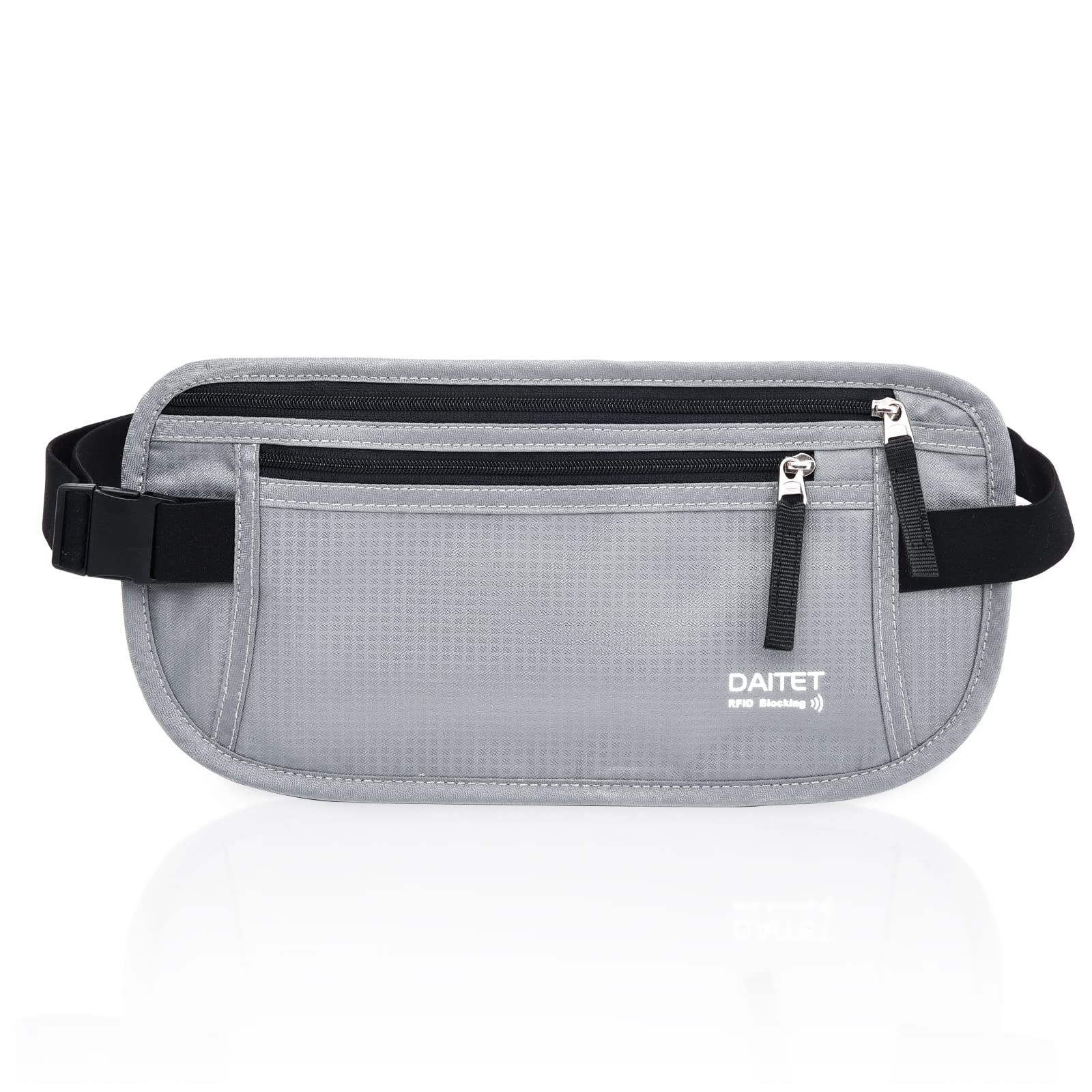 RFID Blocking Money Belt for Men & Women - Slim Travel Fanny Pack with Anti-Theft Protection - Waist Wallet for Passport, Phone, Cash (Light Grey) - Perfect for Running, Hiking & International Travel