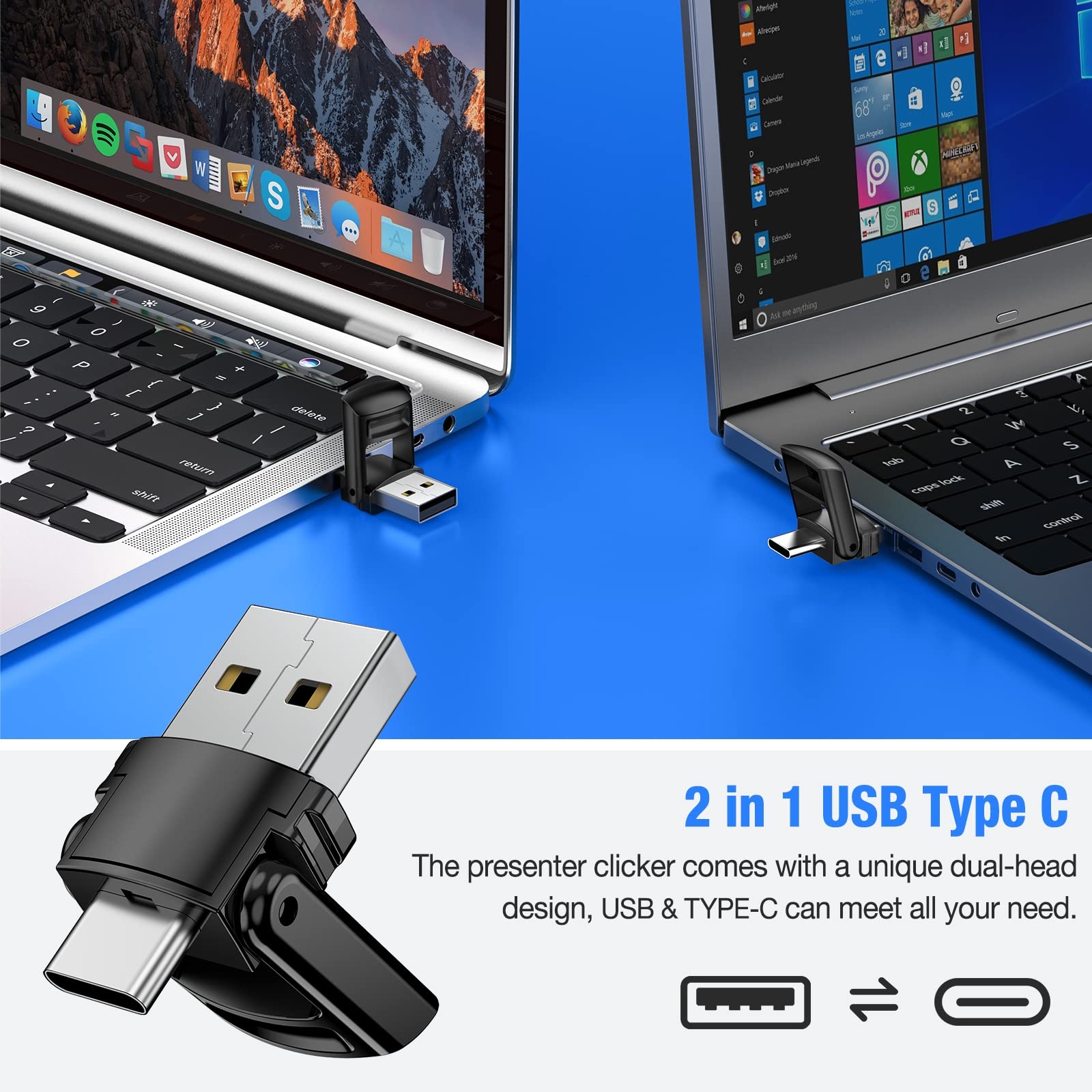 Wireless Presenter Remote with Carry Case - Rechargeable PowerPoint Clicker for Mac, PC, Laptop - Perfect for Business Presentations, Classroom Teaching & Online Meetings