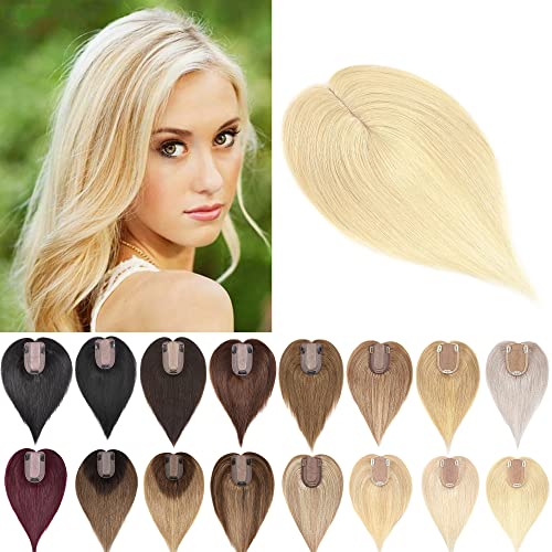 SEGO 150% Density Human Hair Toppers for Women - 7x13cm Silk Base Clip-in Top Wiglet (12 Inch, No Bangs, Bleach Blonde) | 100% Real Human Hair for Thinning Hair | Perfect for Daily Wear, Parties & Special Occasions