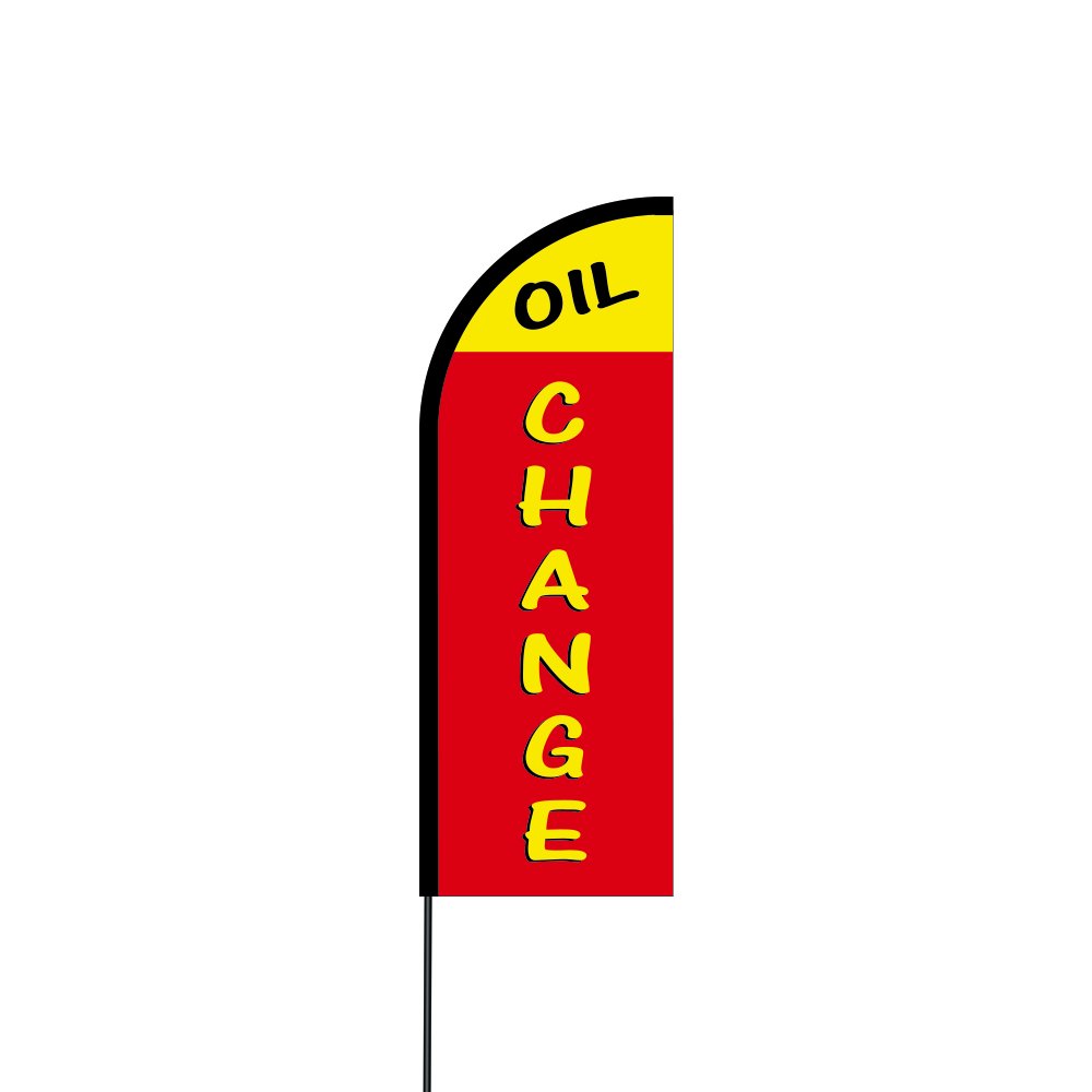11' Oil Change Flag Flex Banner with Carbon Composite Pole Kit - Durable Car Service Advertising Sign for Auto Shops & Gas Stations (4X-LACB-QWYP)