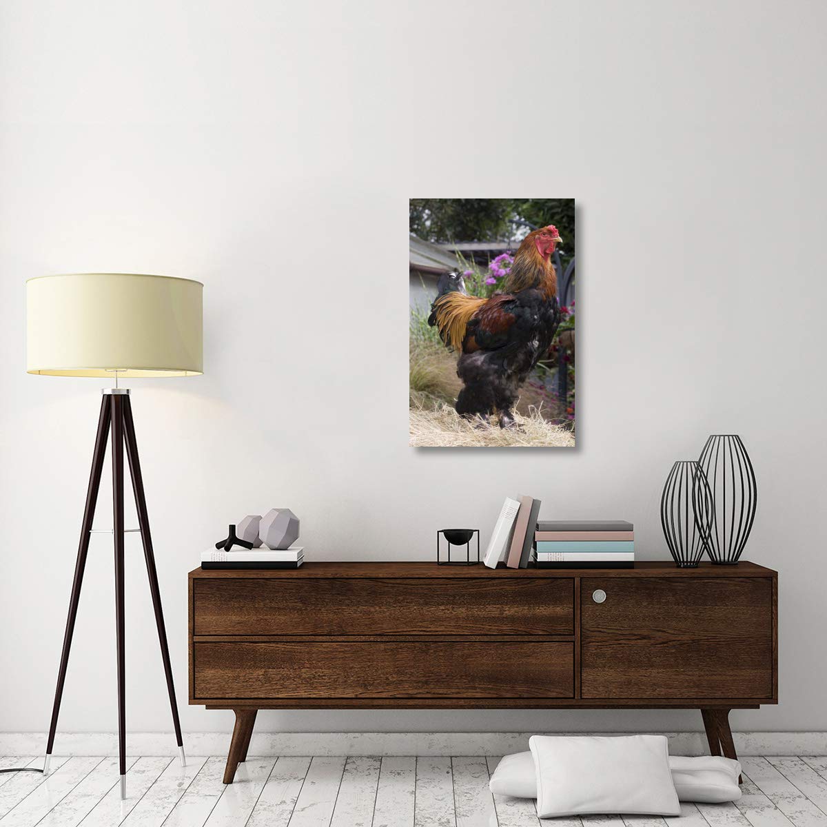 Gold Brahma Rooster Canvas Art Print - 24x36 Inches - Farmhouse Chicken Wall Decor for Kitchen, Dining Room & Country Home