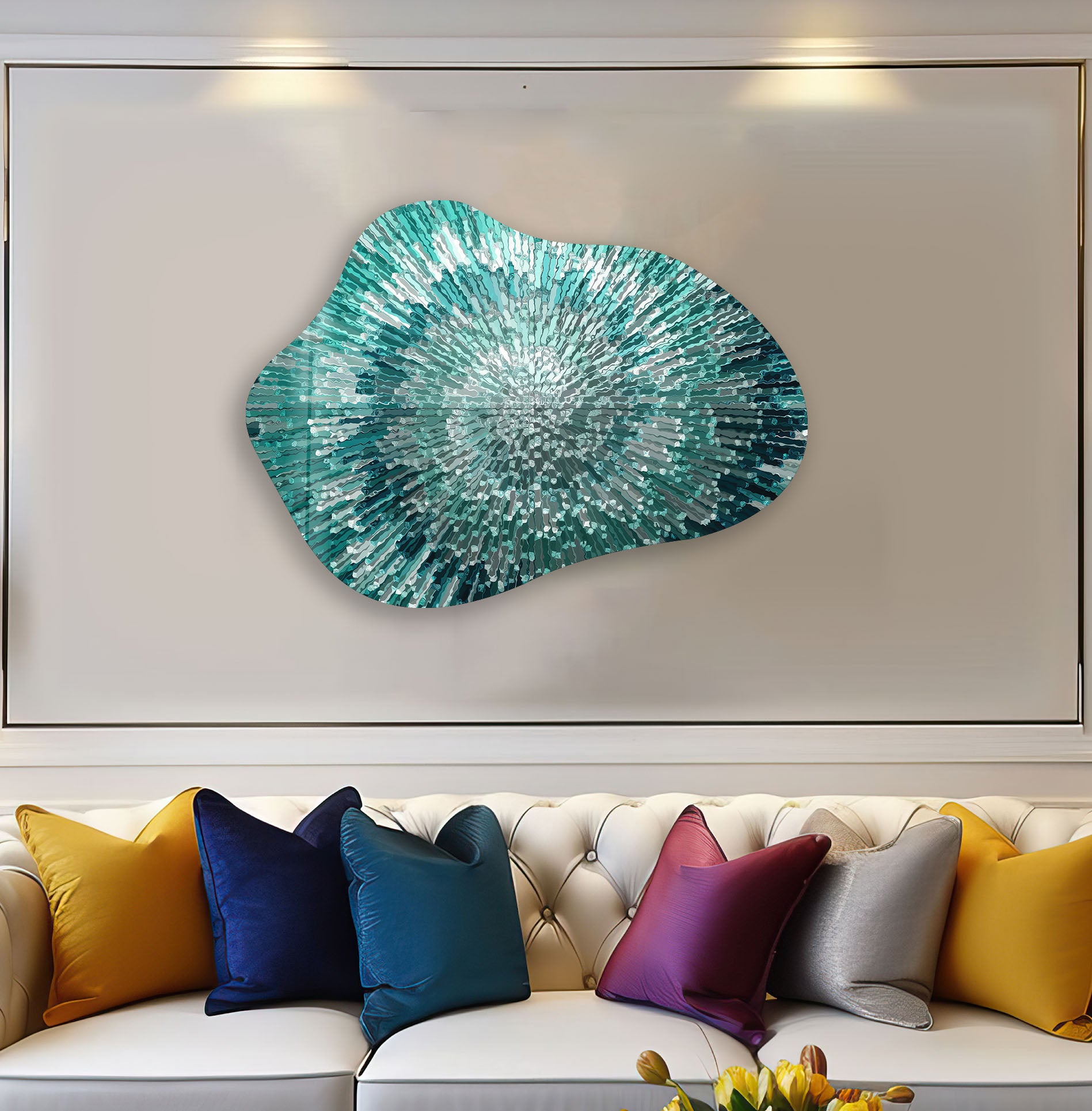Abstract Turquoise Helix Glass Wall Art - Handmade Modern Decor for Living Room, Bedroom & Office - Unique Home & Office Decoration