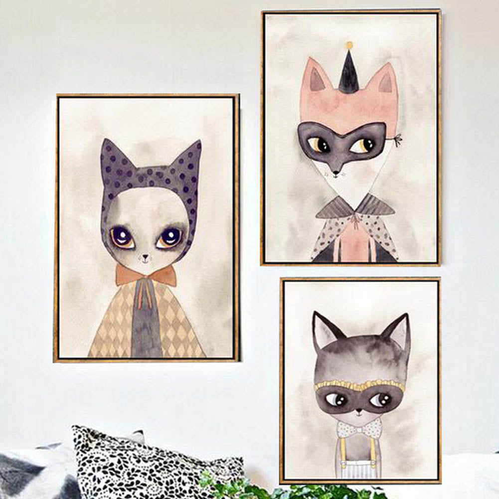 Nordic Rabbit Girl Canvas Wall Art - Hand-Painted Modern Home Decor for Living Room, Bedroom & Office - Perfect for Boho & Scandinavian Style Interiors