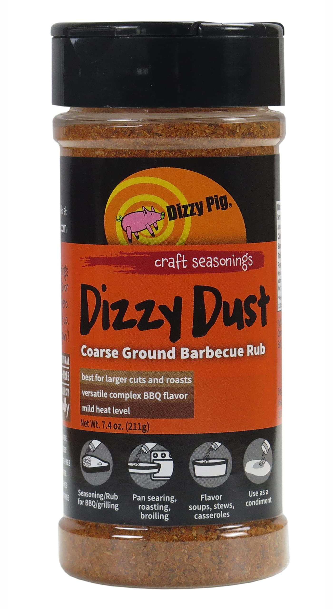 Dizzy Pig Coarse Grind BBQ Seasoning Rub - All-Purpose Meat Rub for Grilling, Smoking & Roasting - 8oz Shaker Seasons 30+ lbs of Food - Handcrafted in USA - MSG Free, Gluten Free - Perfect for Steaks, Ribs, Chicken & Vegetables